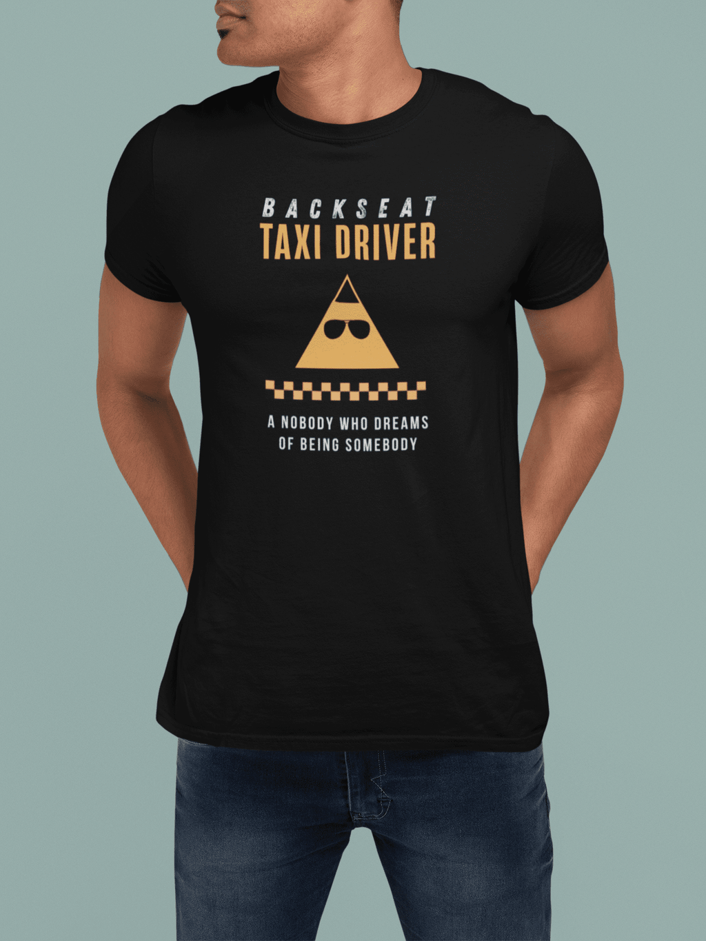Backseat Taxi Driver Parody T-Shirt, Retro Movie Satire & Absurdist Graphic Tee - Guilty Kick Apparel