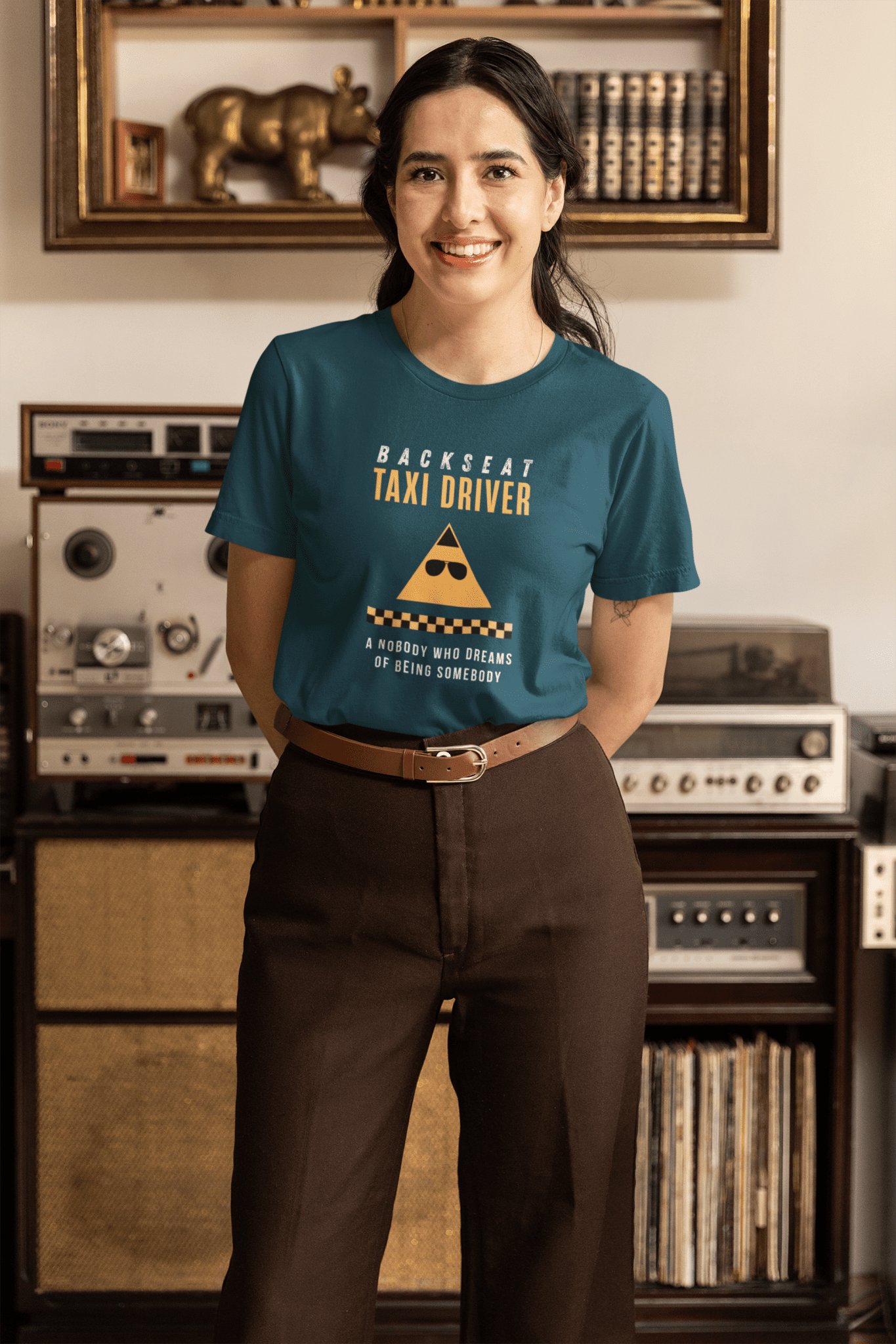 Backseat Taxi Driver Parody T-Shirt, Retro Movie Satire & Absurdist Graphic Tee - Guilty Kick Apparel