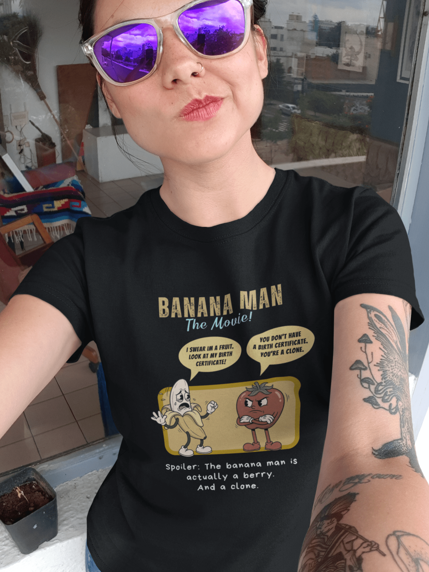 Banana Man The Movie Parody T-Shirt, Funny Banana is a Berry Clone Joke Shirt - Guilty Kick Apparel