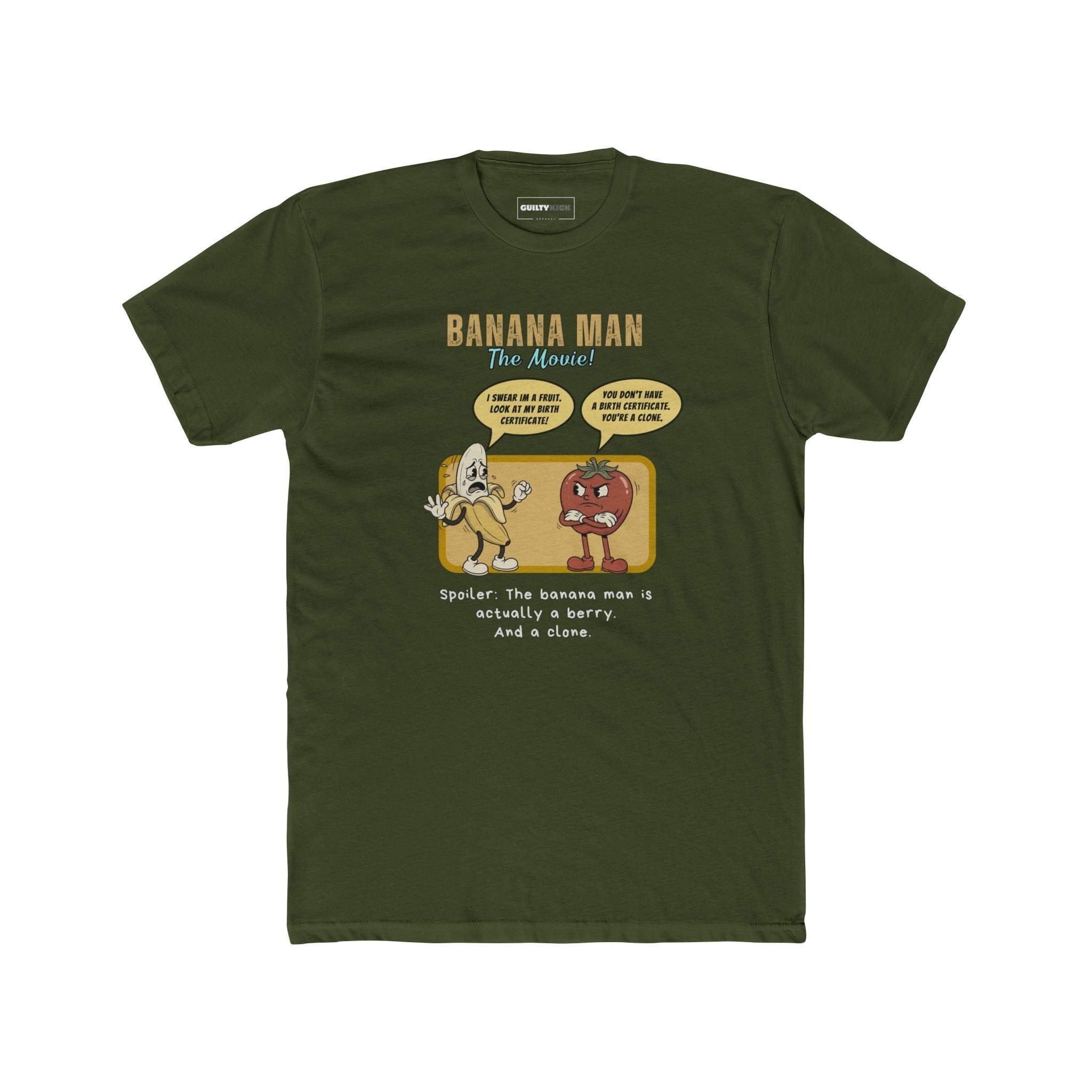 Banana Man The Movie Parody T-Shirt, Funny Banana is a Berry Clone Joke Shirt - Guilty Kick Apparel