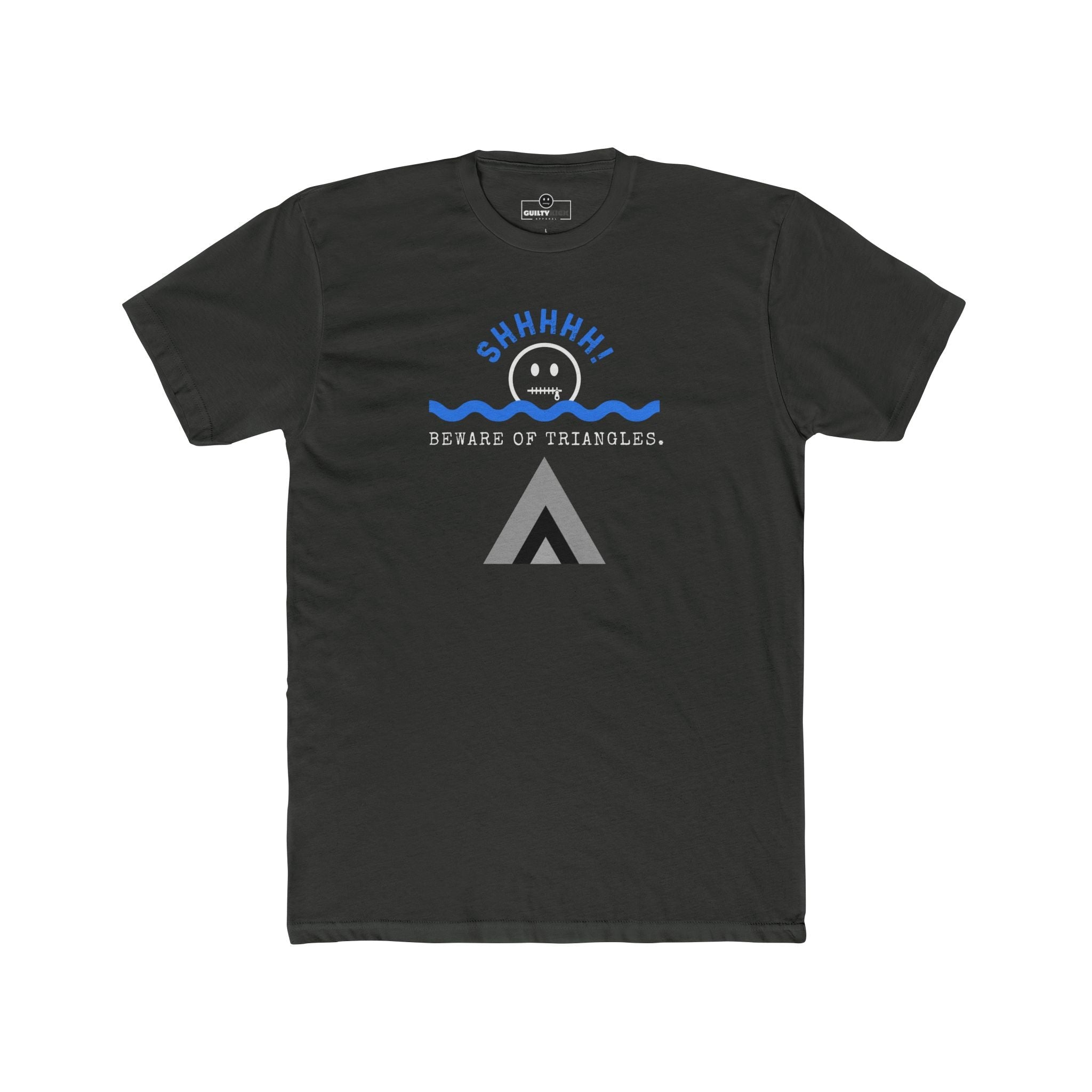 Beware of Triangles Retro Graphic T-Shirt Satirical Shhhh Smiley Tee - Guilty Kick Apparel