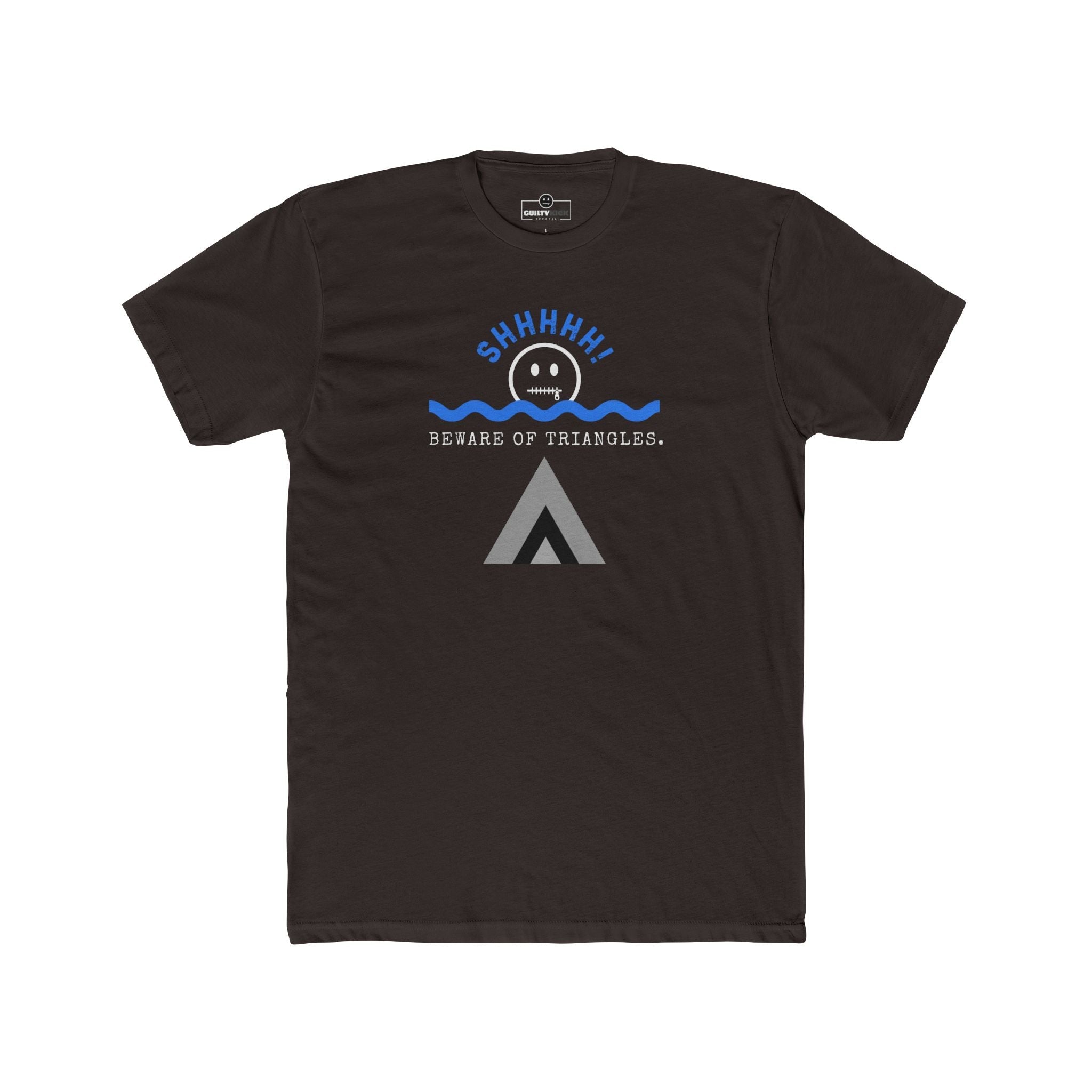 Beware of Triangles Retro Graphic T-Shirt Satirical Shhhh Smiley Tee - Guilty Kick Apparel