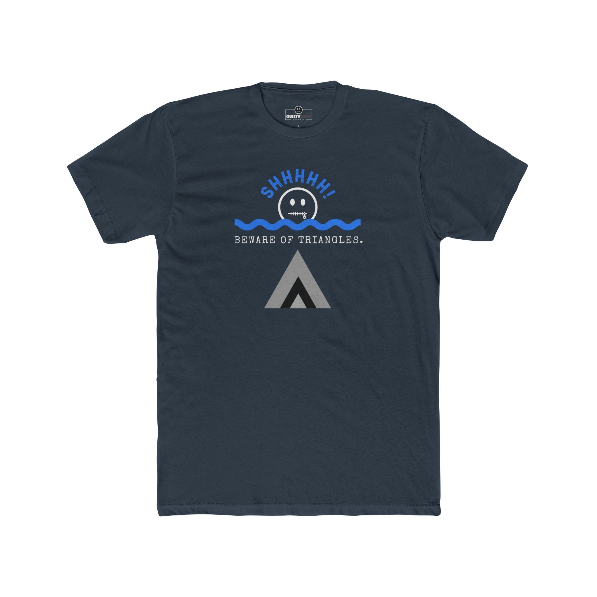 Beware of Triangles Retro Graphic T-Shirt Satirical Shhhh Smiley Tee - Guilty Kick Apparel