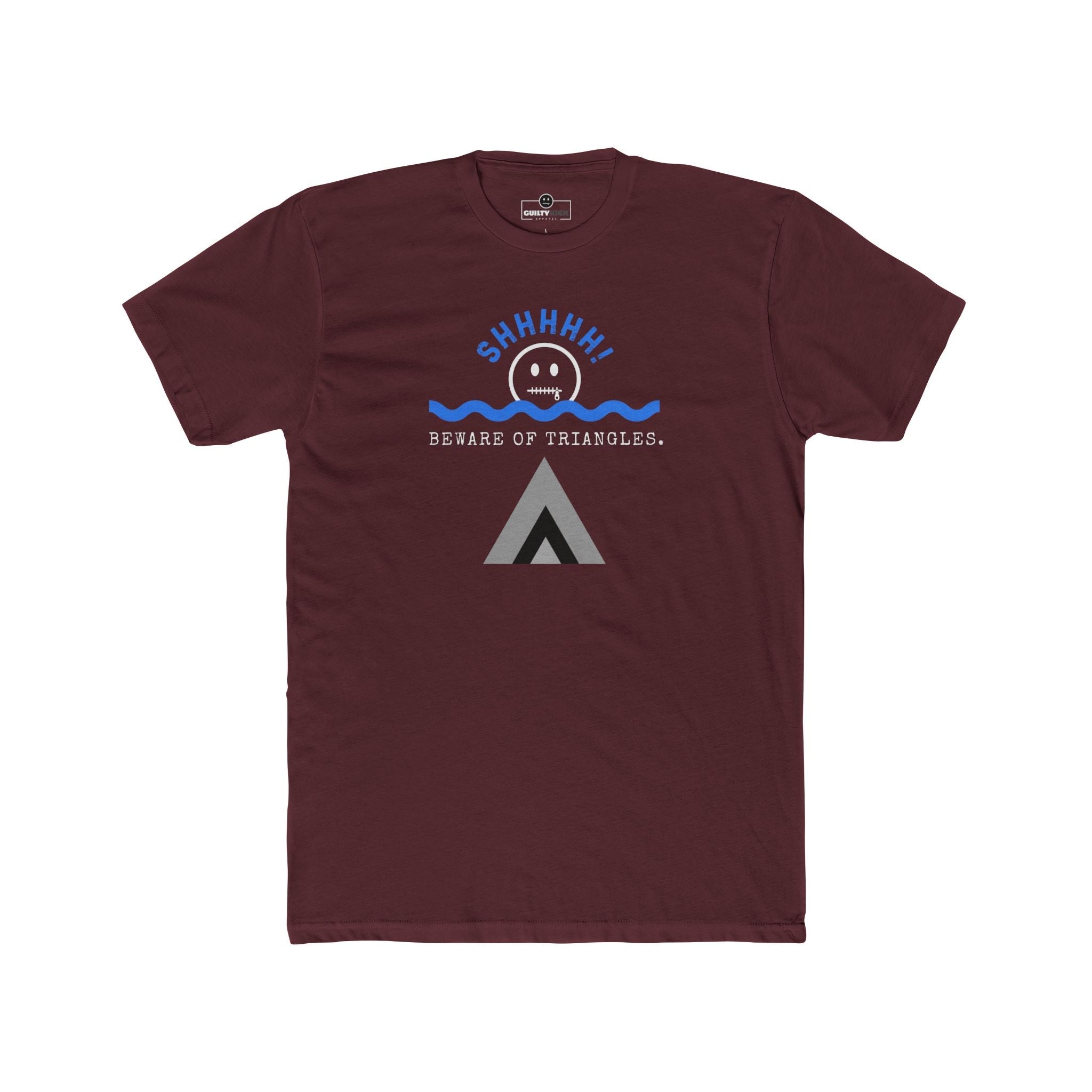 Beware of Triangles Retro Graphic T-Shirt Satirical Shhhh Smiley Tee - Guilty Kick Apparel