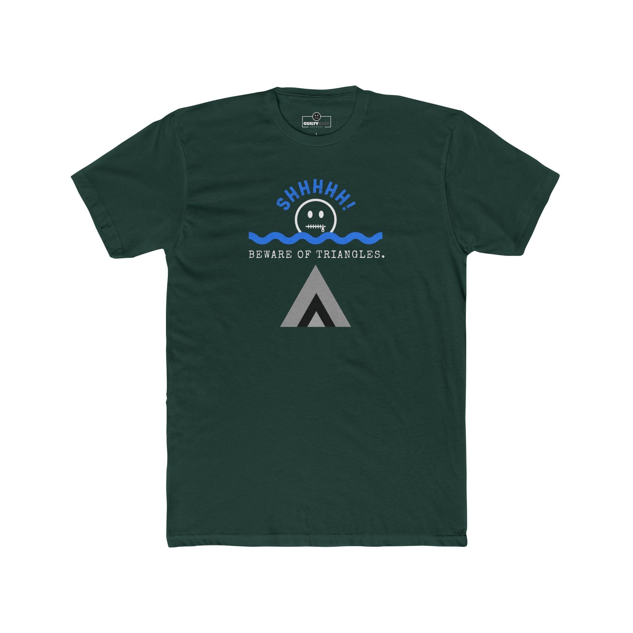 Beware of Triangles Retro Graphic T-Shirt Satirical Shhhh Smiley Tee - Guilty Kick Apparel