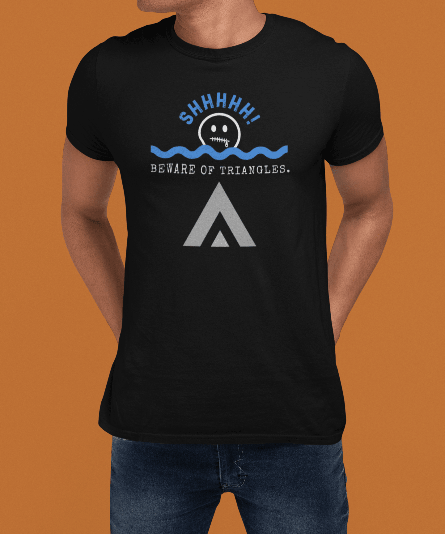 Beware of Triangles Retro Graphic T-Shirt Satirical Shhhh Smiley Tee - Guilty Kick Apparel