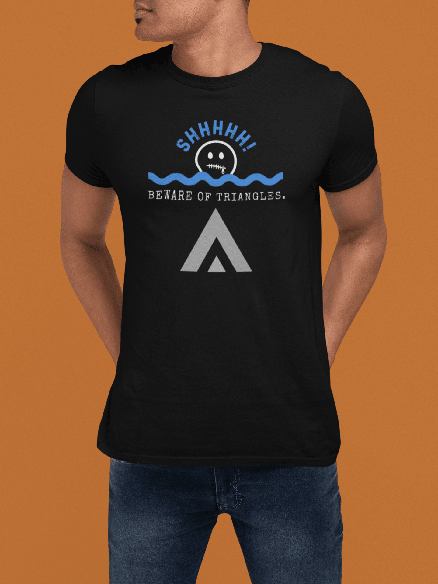 Beware of Triangles Retro Graphic T-Shirt Satirical Shhhh Smiley Tee - Guilty Kick Apparel