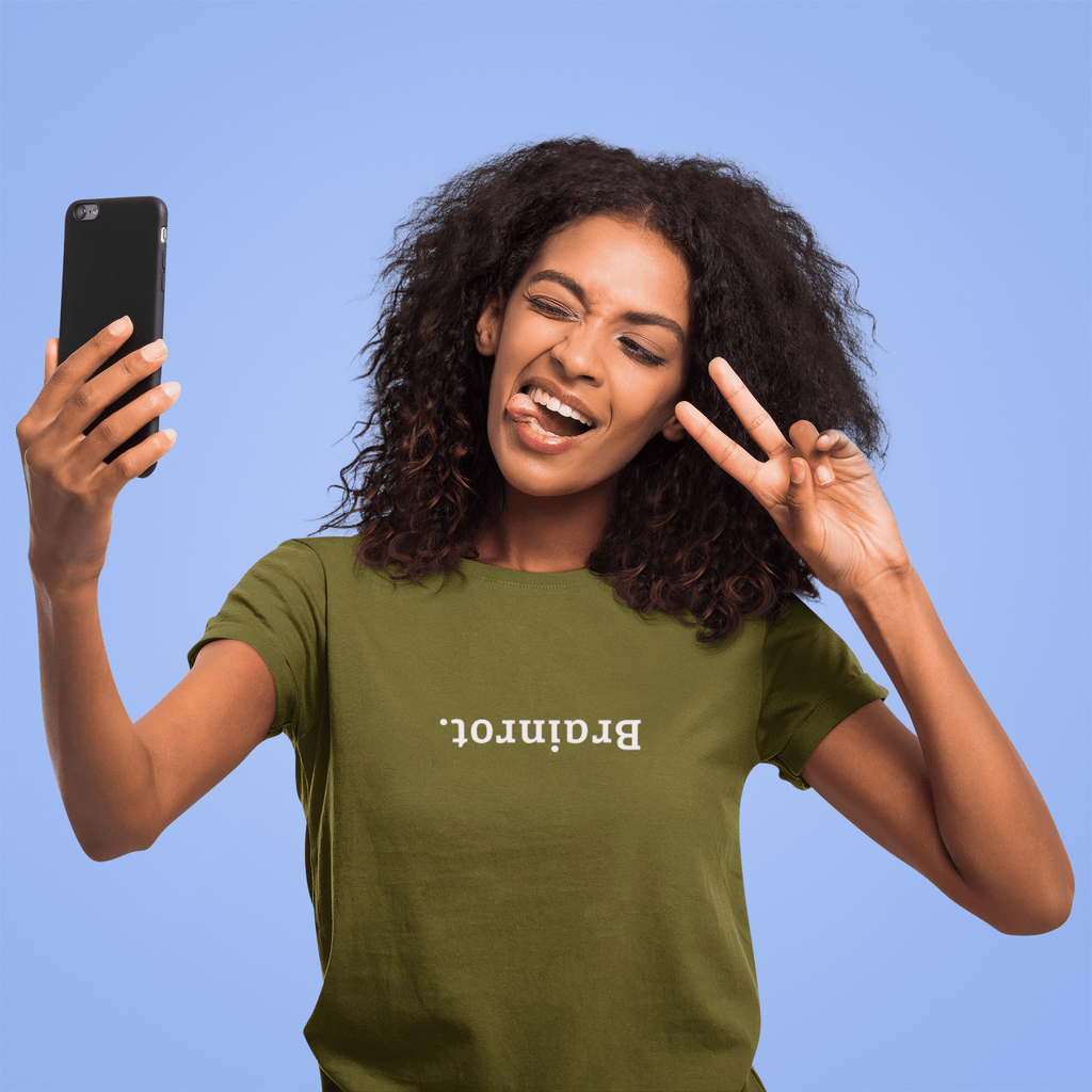 Brainrot. Upside Down Minimalist Text T-Shirt - Guilty Kick Apparel