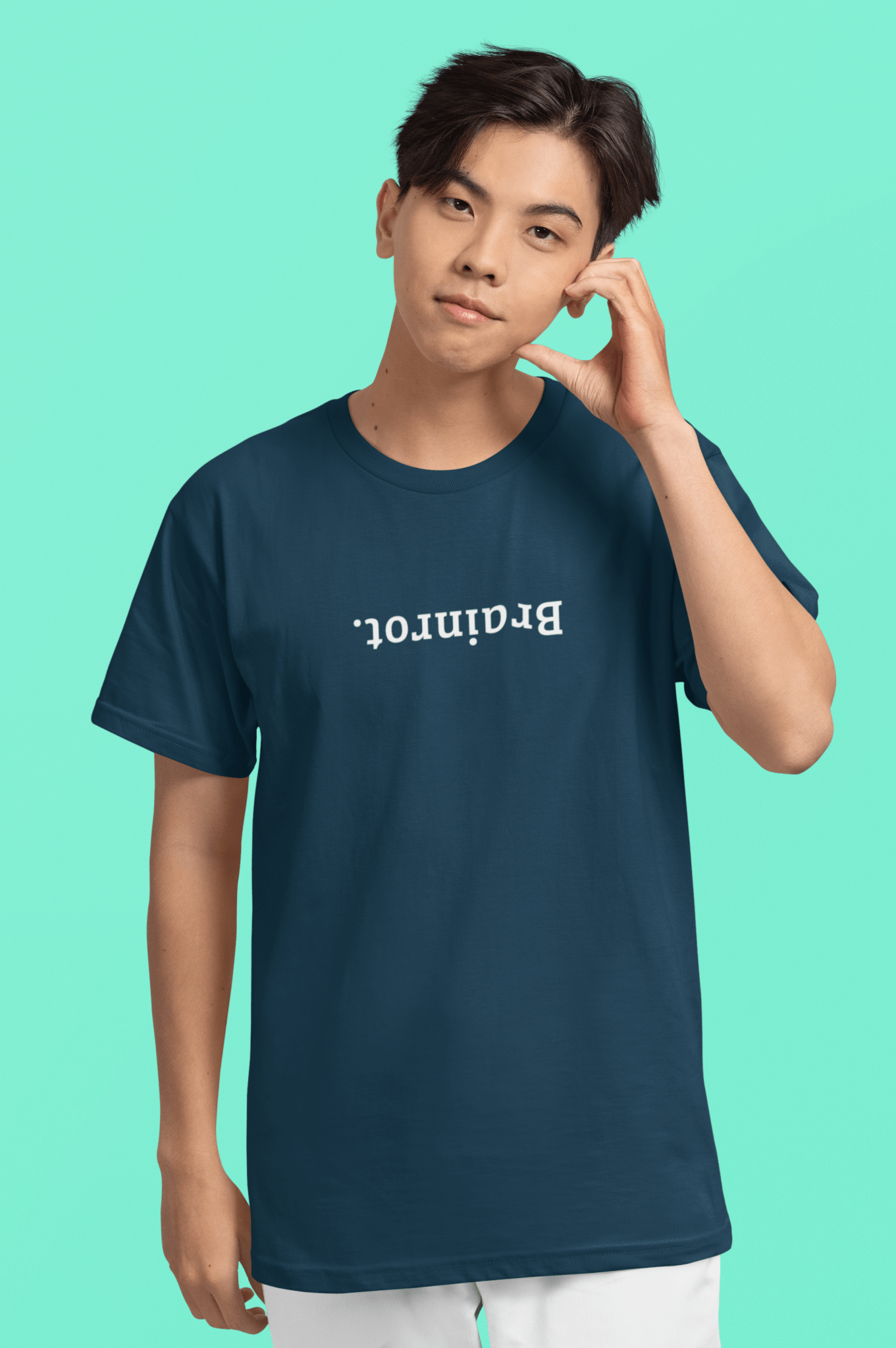 Brainrot. Upside Down Minimalist Text T-Shirt - Guilty Kick Apparel