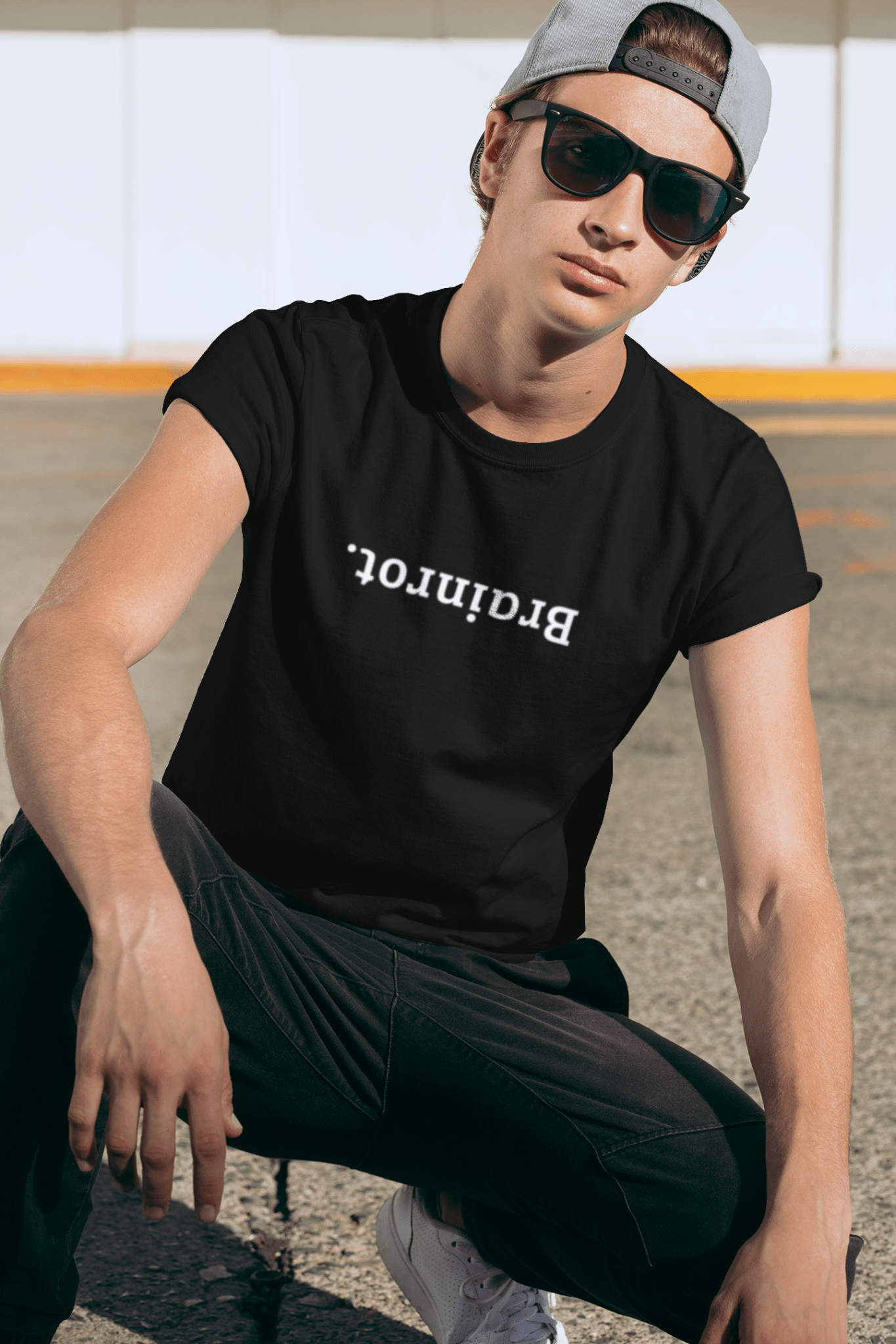 Brainrot. Upside Down Minimalist Text T-Shirt - Guilty Kick Apparel