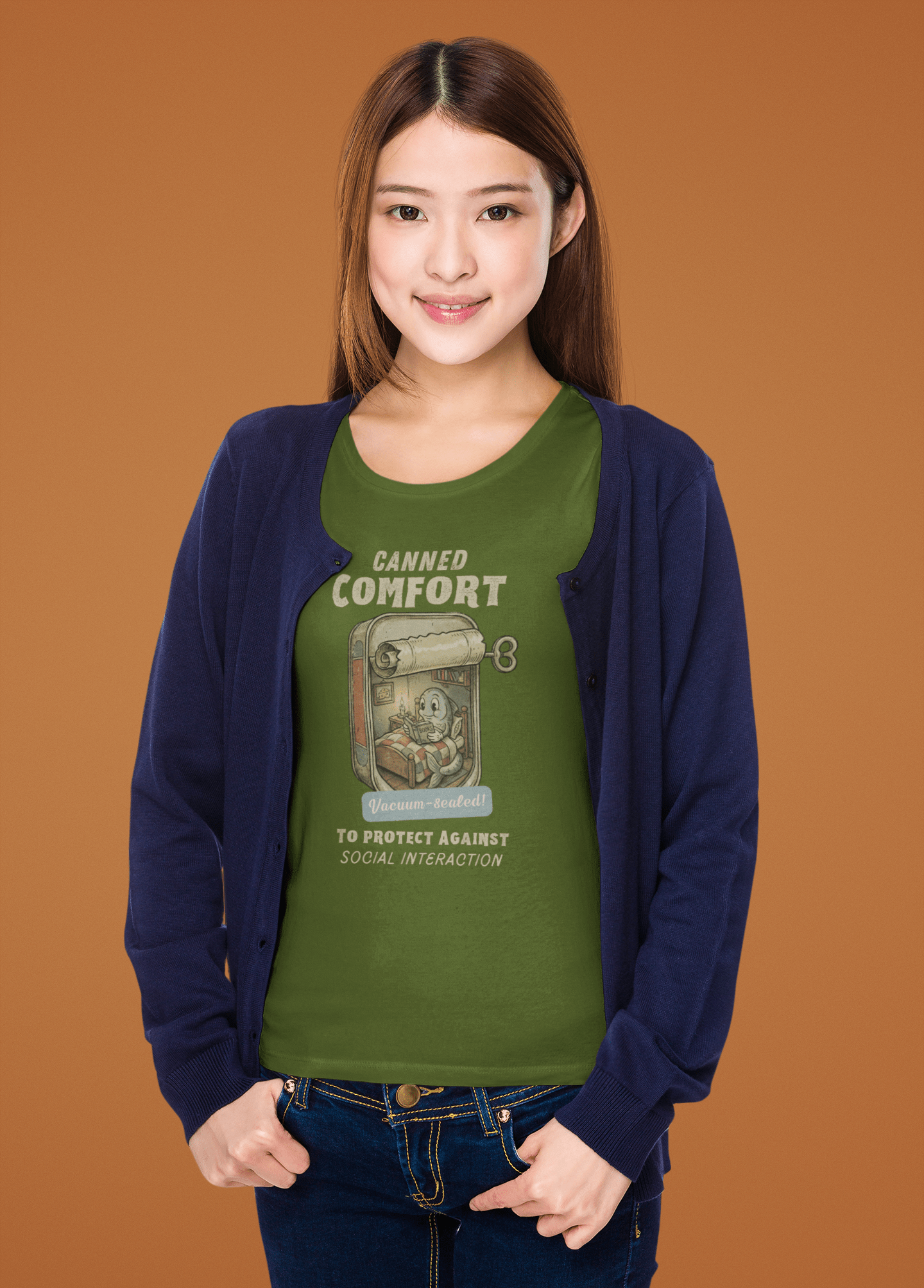 Canned Comfort: Introvert Fish Retro 1930s Cartoon Social Anxiety T-Shirt - Guilty Kick Apparel