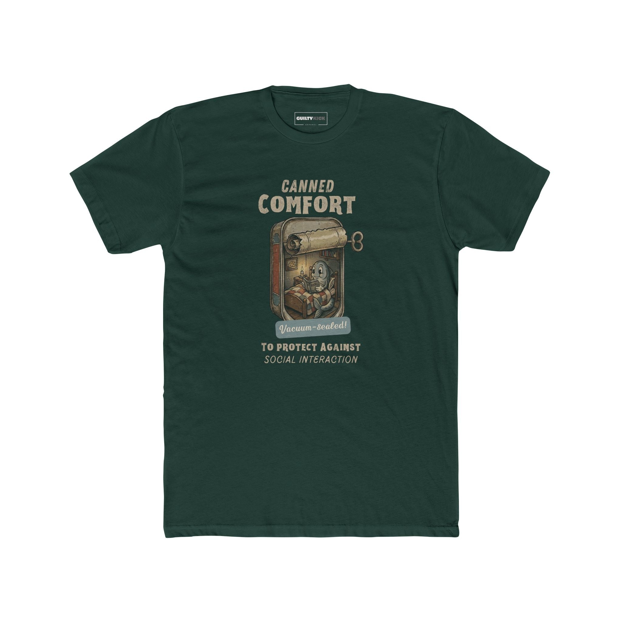 Canned Comfort: Introvert Fish Retro 1930s Cartoon Social Anxiety T-Shirt - Guilty Kick Apparel