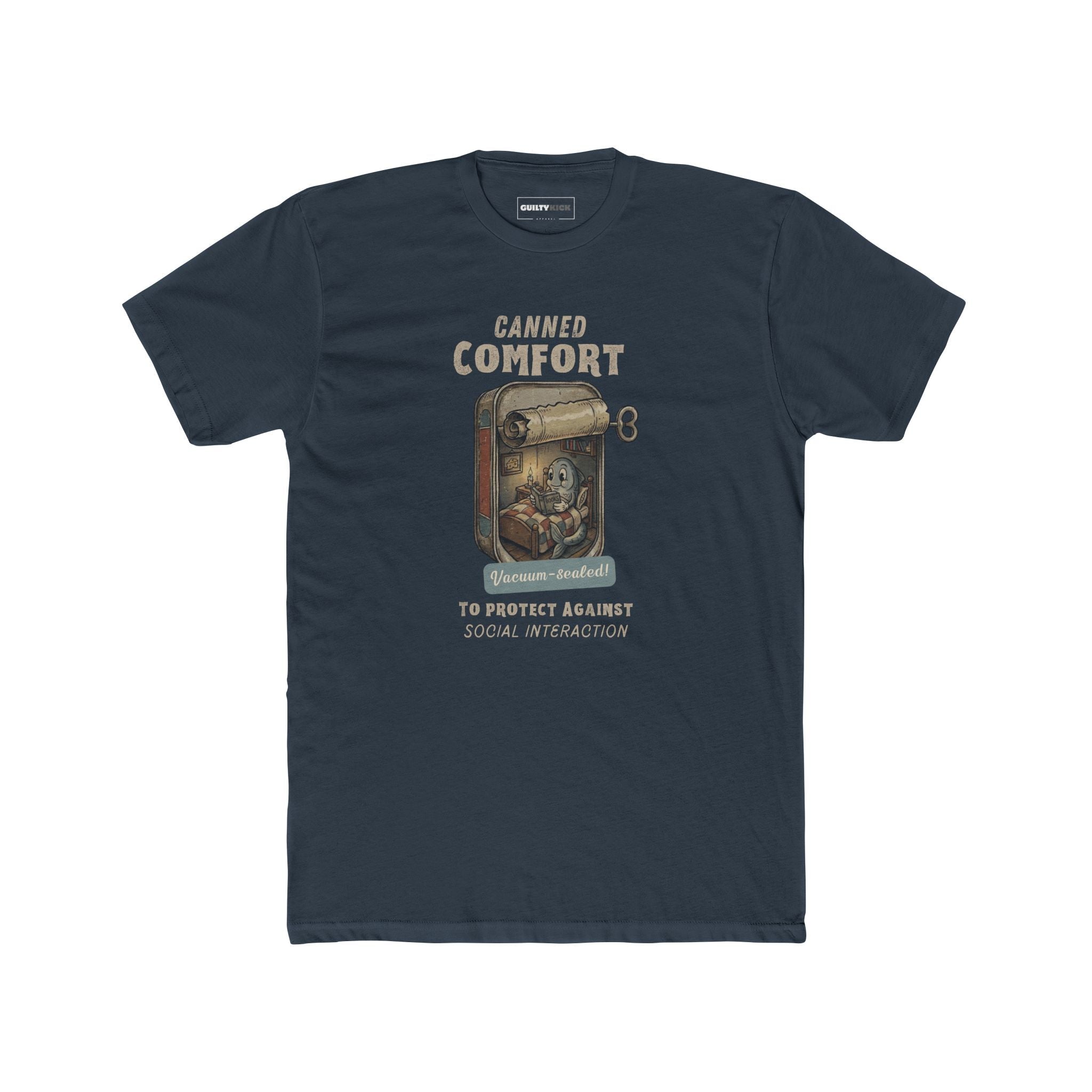 Canned Comfort: Introvert Fish Retro 1930s Cartoon Social Anxiety T-Shirt - Guilty Kick Apparel