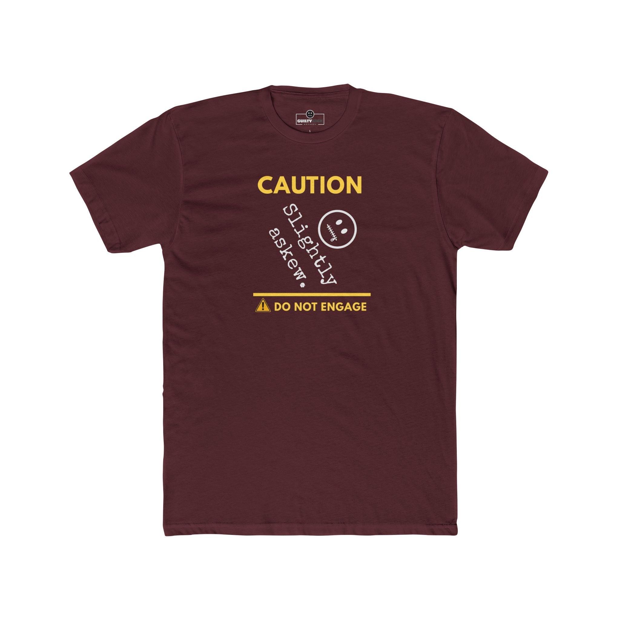 Caution Slightly Askew Tee | Do Not Engage Satirical Graphic T-Shirt - Guilty Kick Apparel