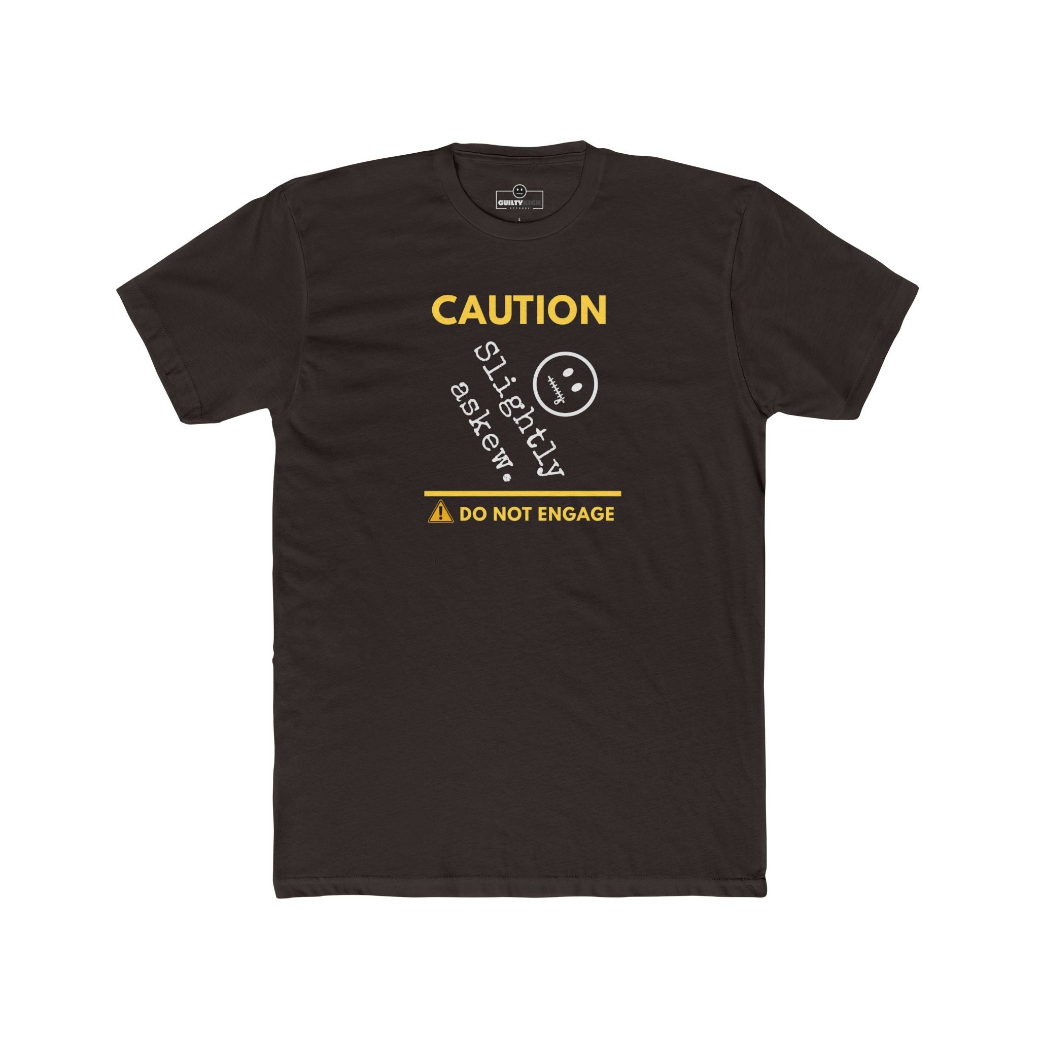 Caution Slightly Askew Tee | Do Not Engage Satirical Graphic T-Shirt - Guilty Kick Apparel