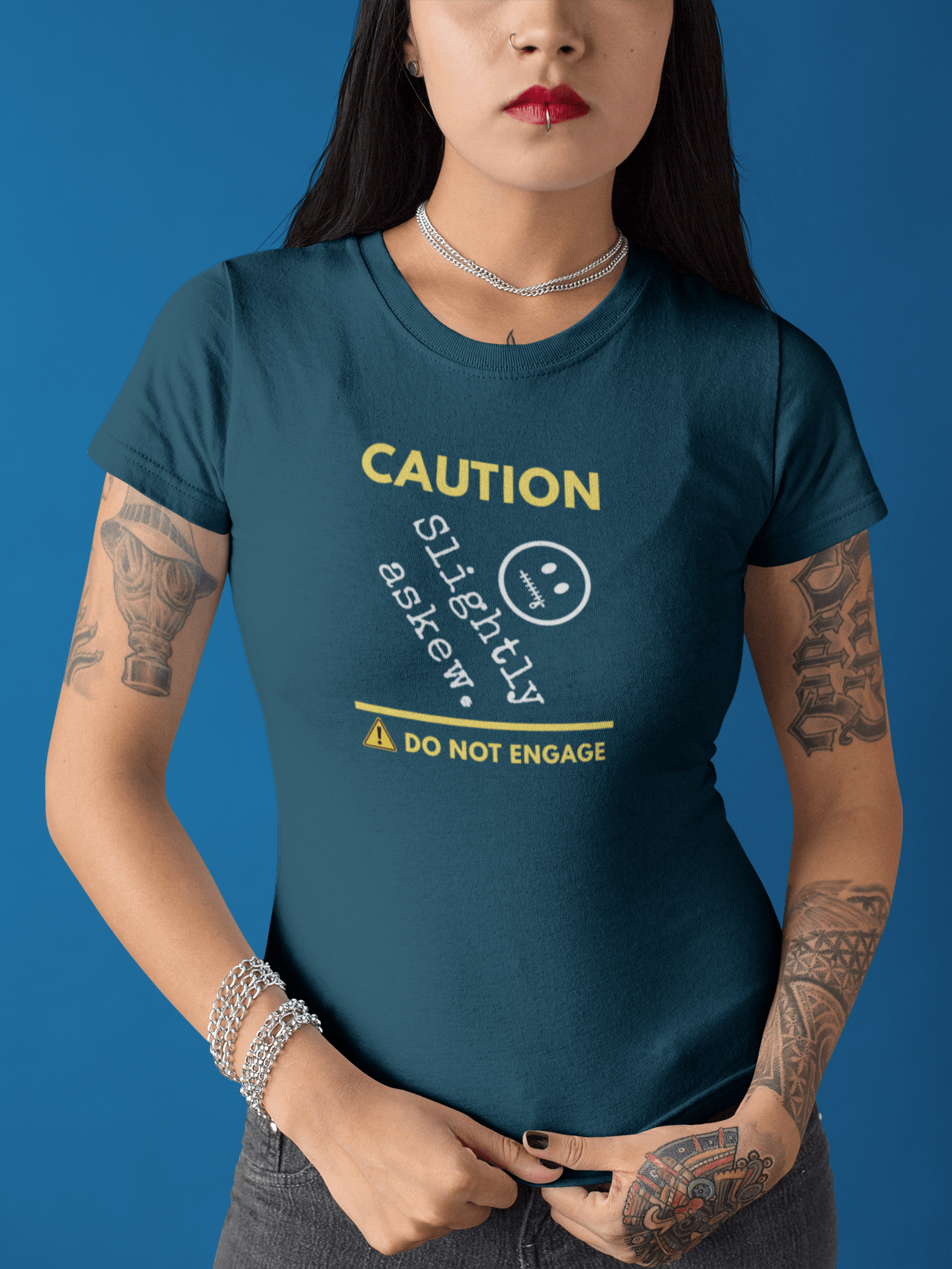 Caution Slightly Askew Tee | Do Not Engage Satirical Graphic T-Shirt - Guilty Kick Apparel