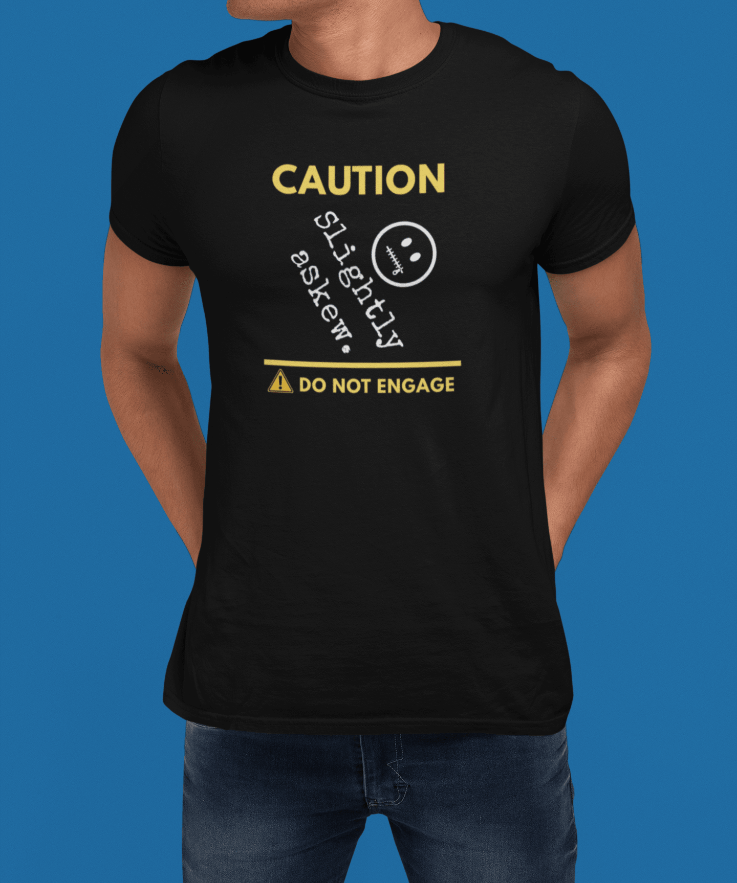 Caution Slightly Askew Tee | Do Not Engage Satirical Graphic T-Shirt - Guilty Kick Apparel