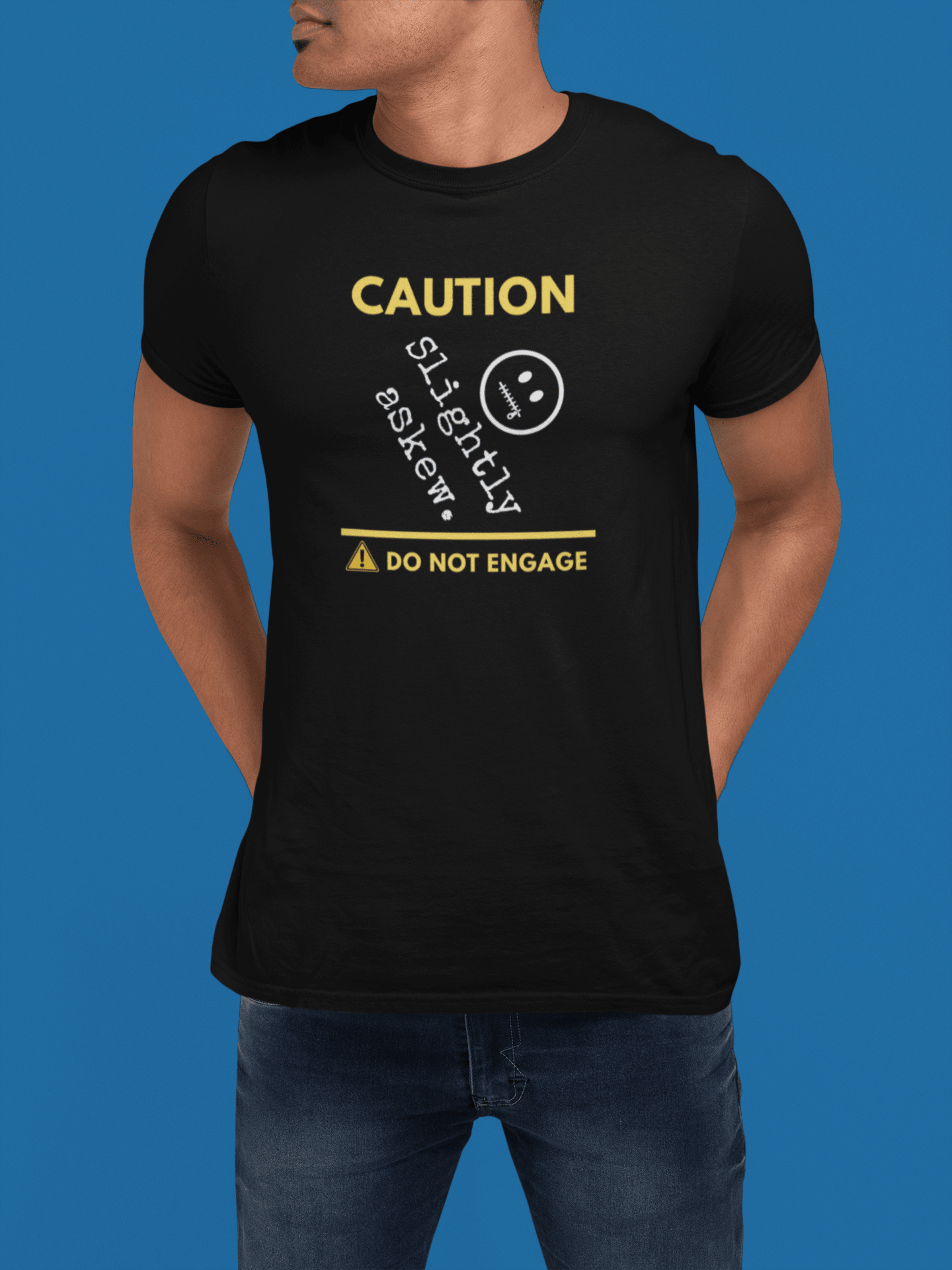 Caution Slightly Askew Tee | Do Not Engage Satirical Graphic T-Shirt - Guilty Kick Apparel