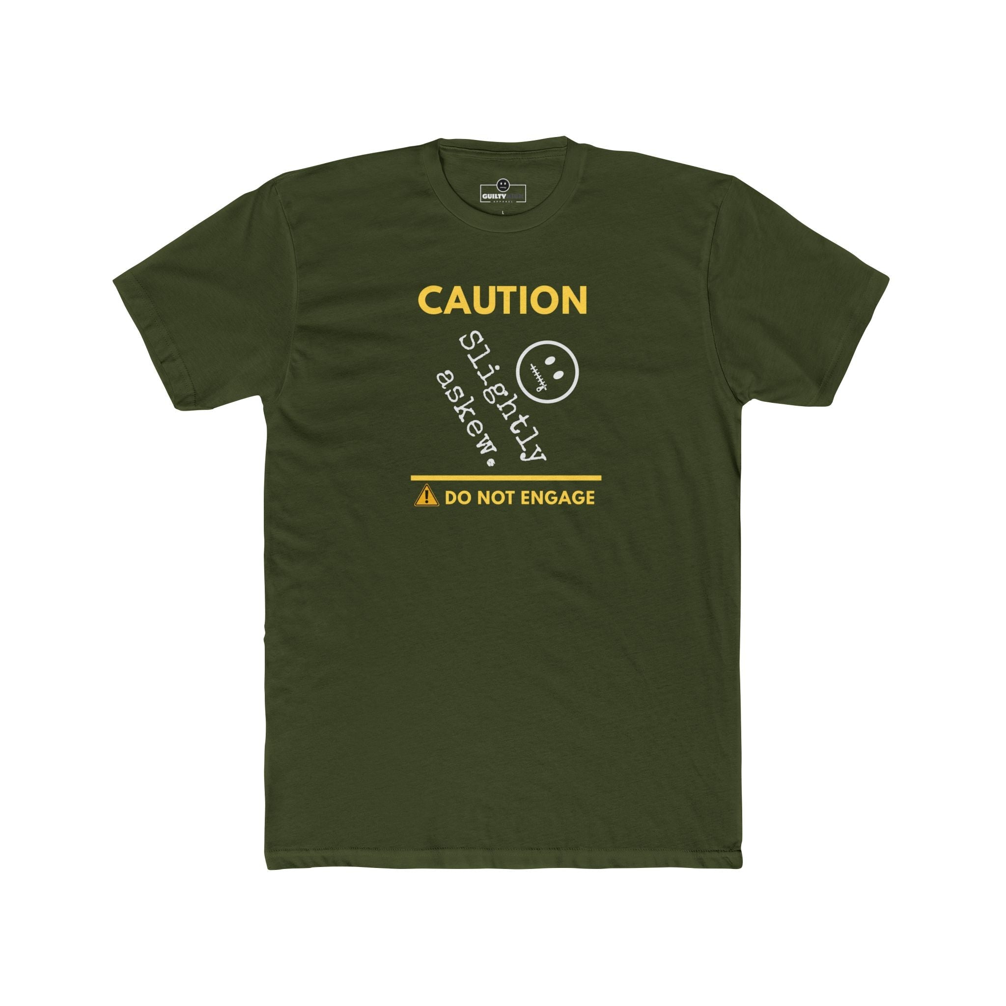 Caution Slightly Askew Tee | Do Not Engage Satirical Graphic T-Shirt - Guilty Kick Apparel