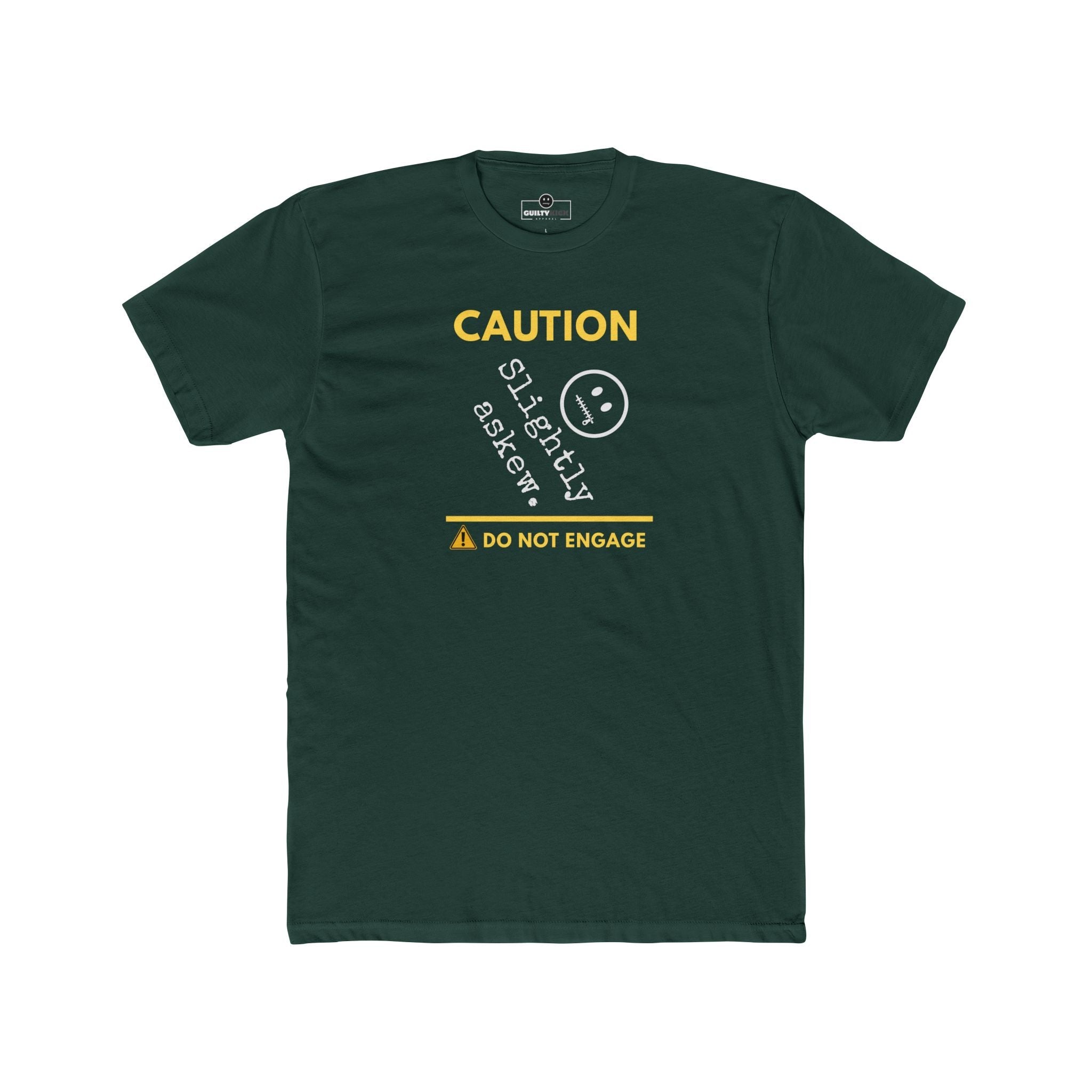 Caution Slightly Askew Tee | Do Not Engage Satirical Graphic T-Shirt - Guilty Kick Apparel