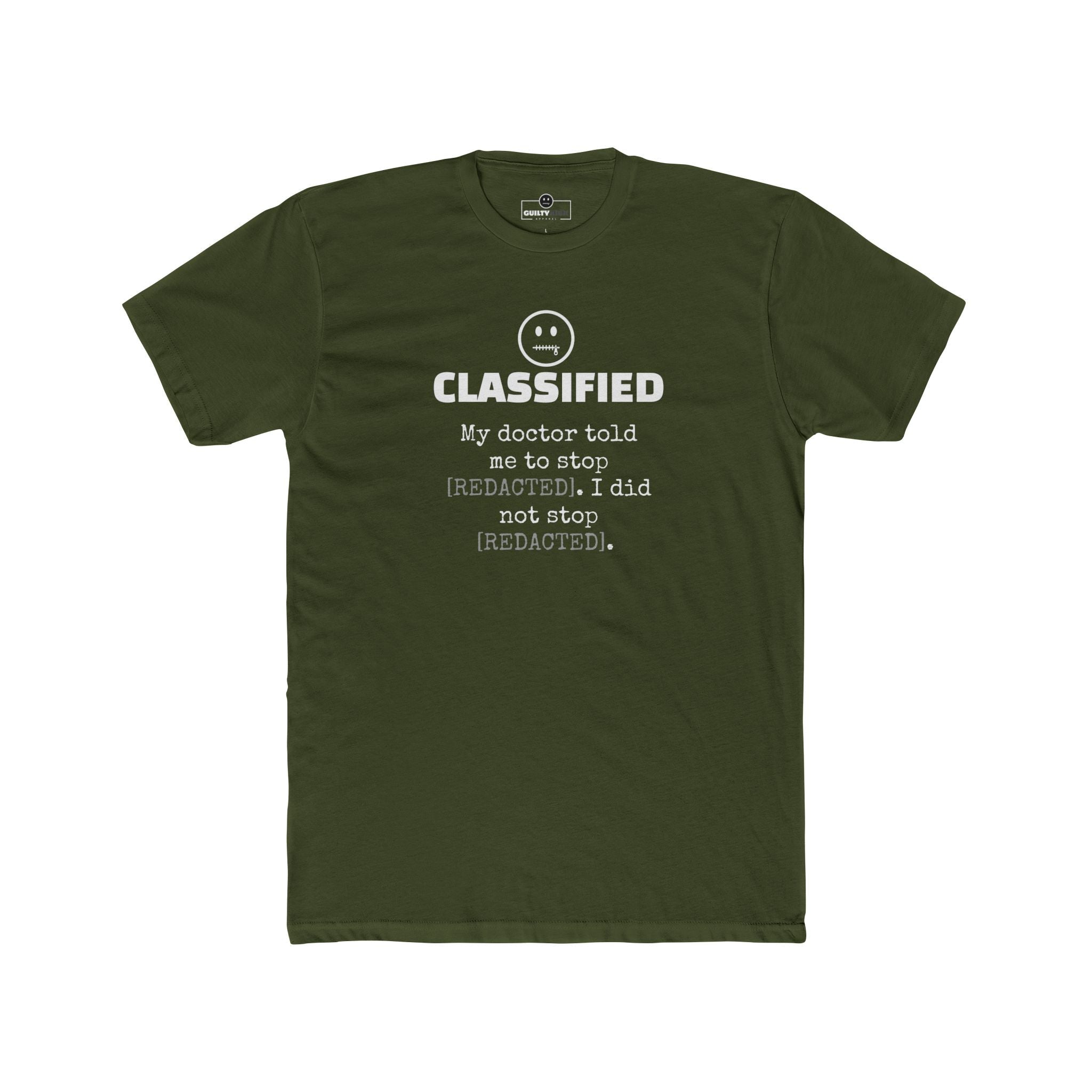 Classified Redacted Doctor Advice Tee Absurdist Overthinker Zipper Smile Graphic T-Shirt - Guilty Kick Apparel