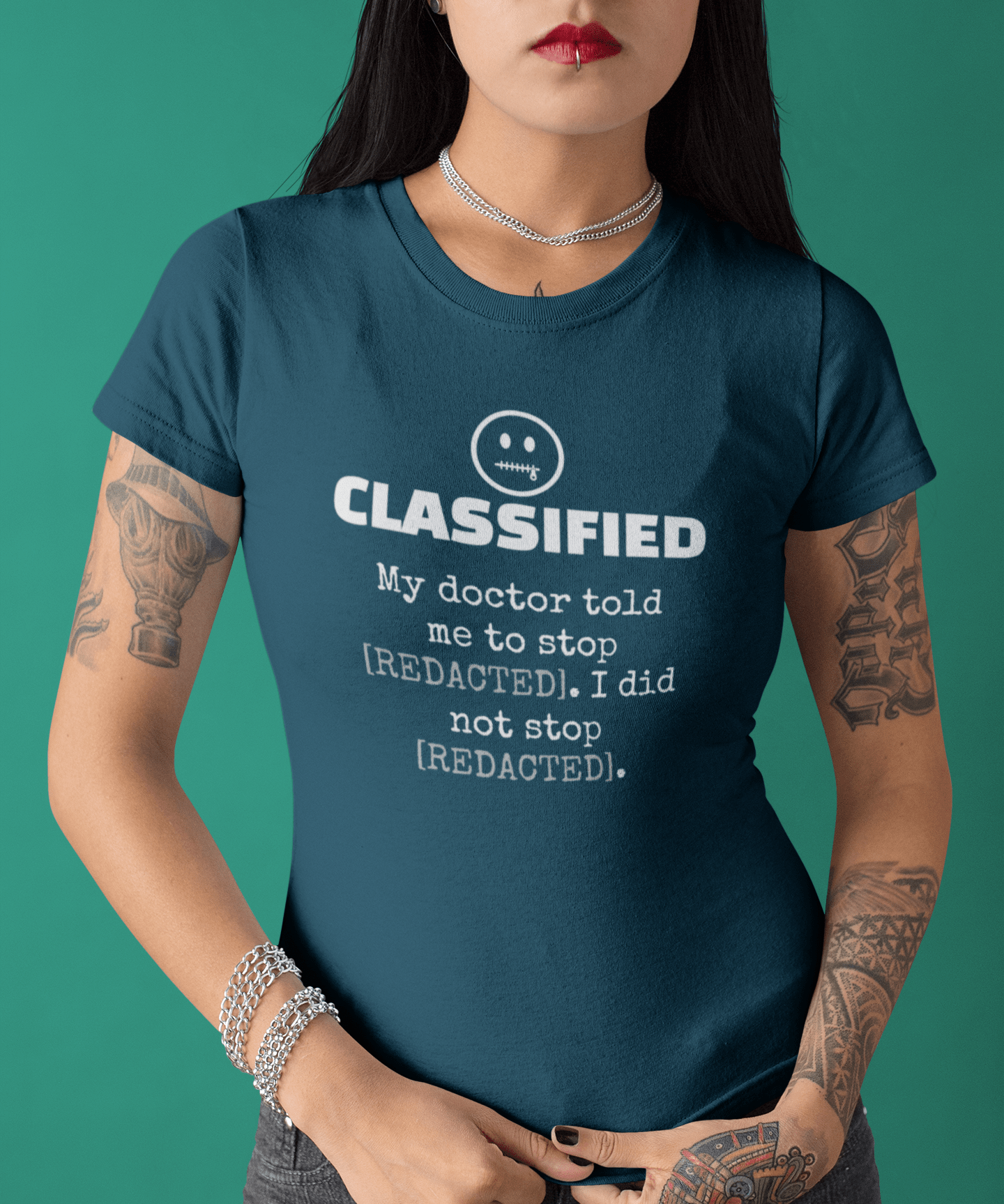 Classified Redacted Doctor Advice Tee Absurdist Overthinker Zipper Smile Graphic T-Shirt - Guilty Kick Apparel