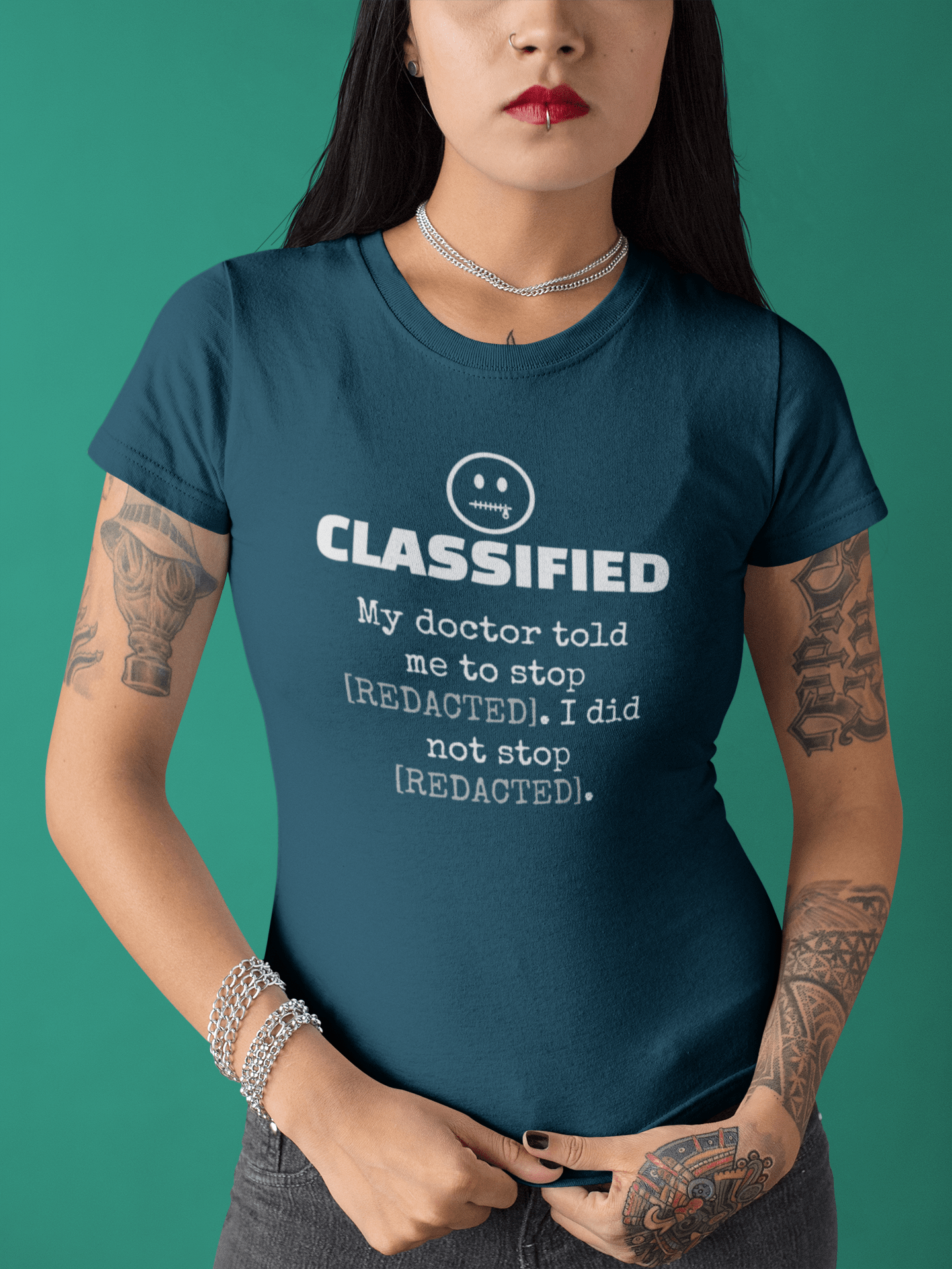 Classified Redacted Doctor Advice Tee Absurdist Overthinker Zipper Smile Graphic T-Shirt - Guilty Kick Apparel
