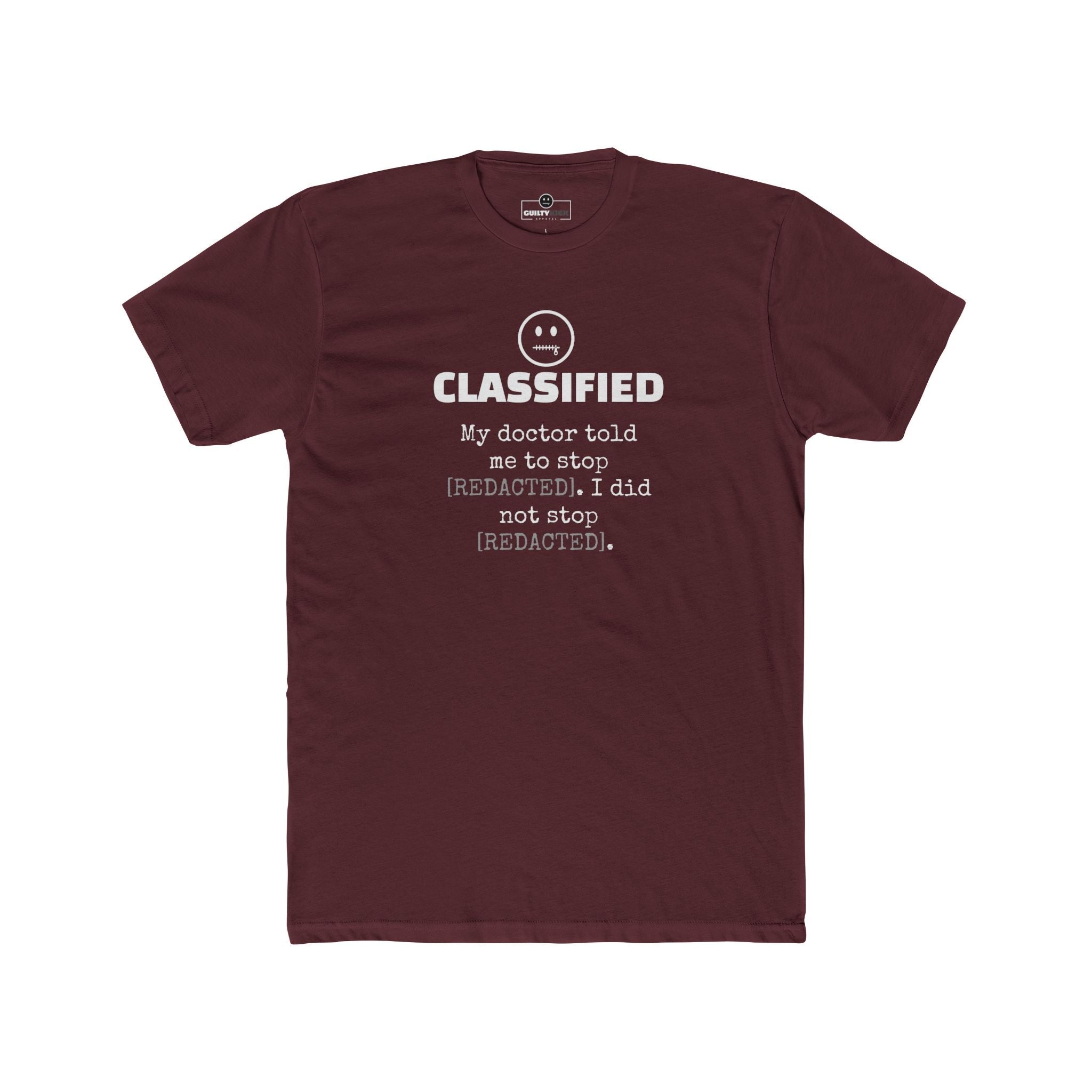 Classified Redacted Doctor Advice Tee Absurdist Overthinker Zipper Smile Graphic T-Shirt - Guilty Kick Apparel