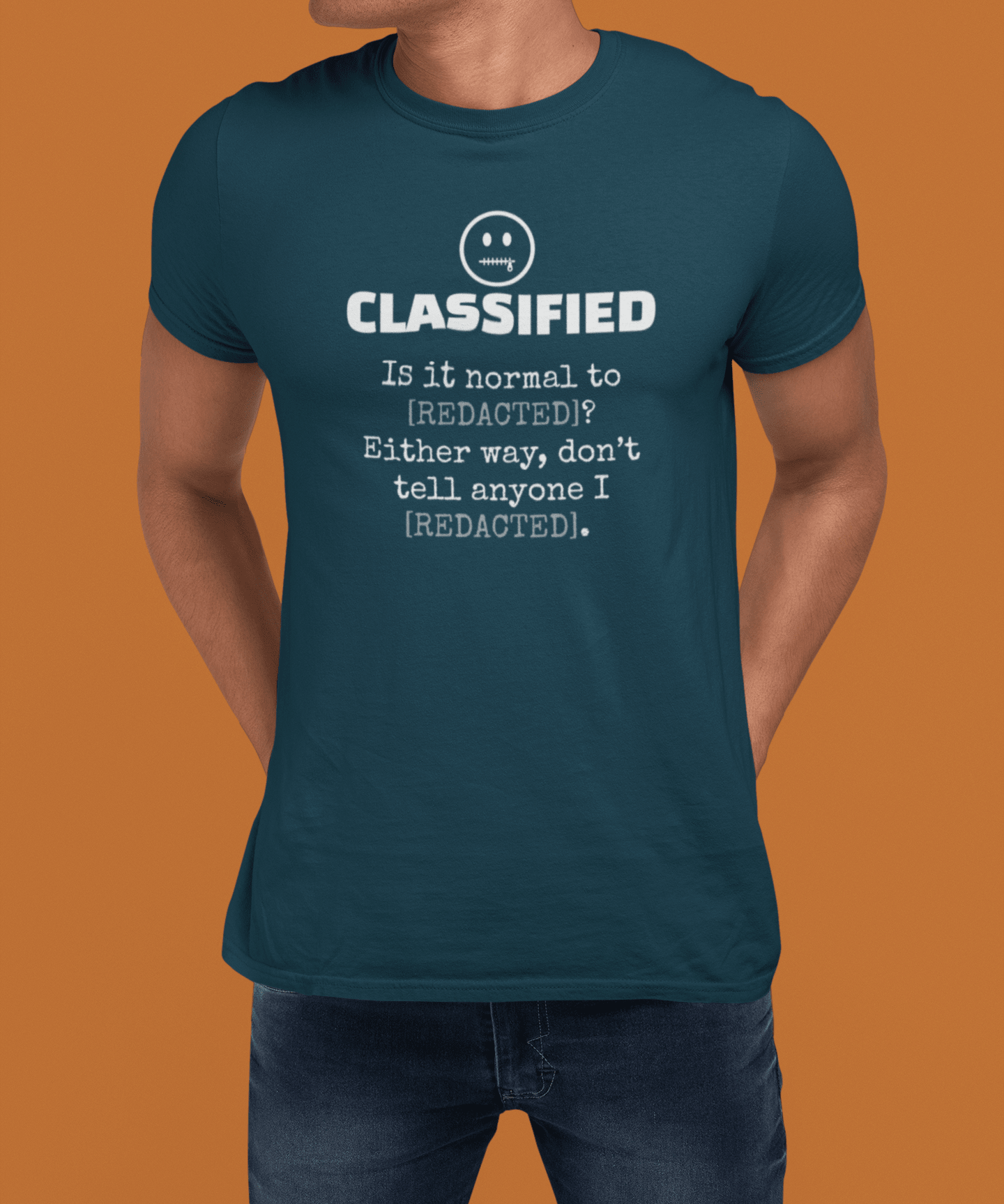 Classified Redacted Questions Tee Absurdist Overthinker Zipper Smile Graphic T-Shirt - Guilty Kick Apparel