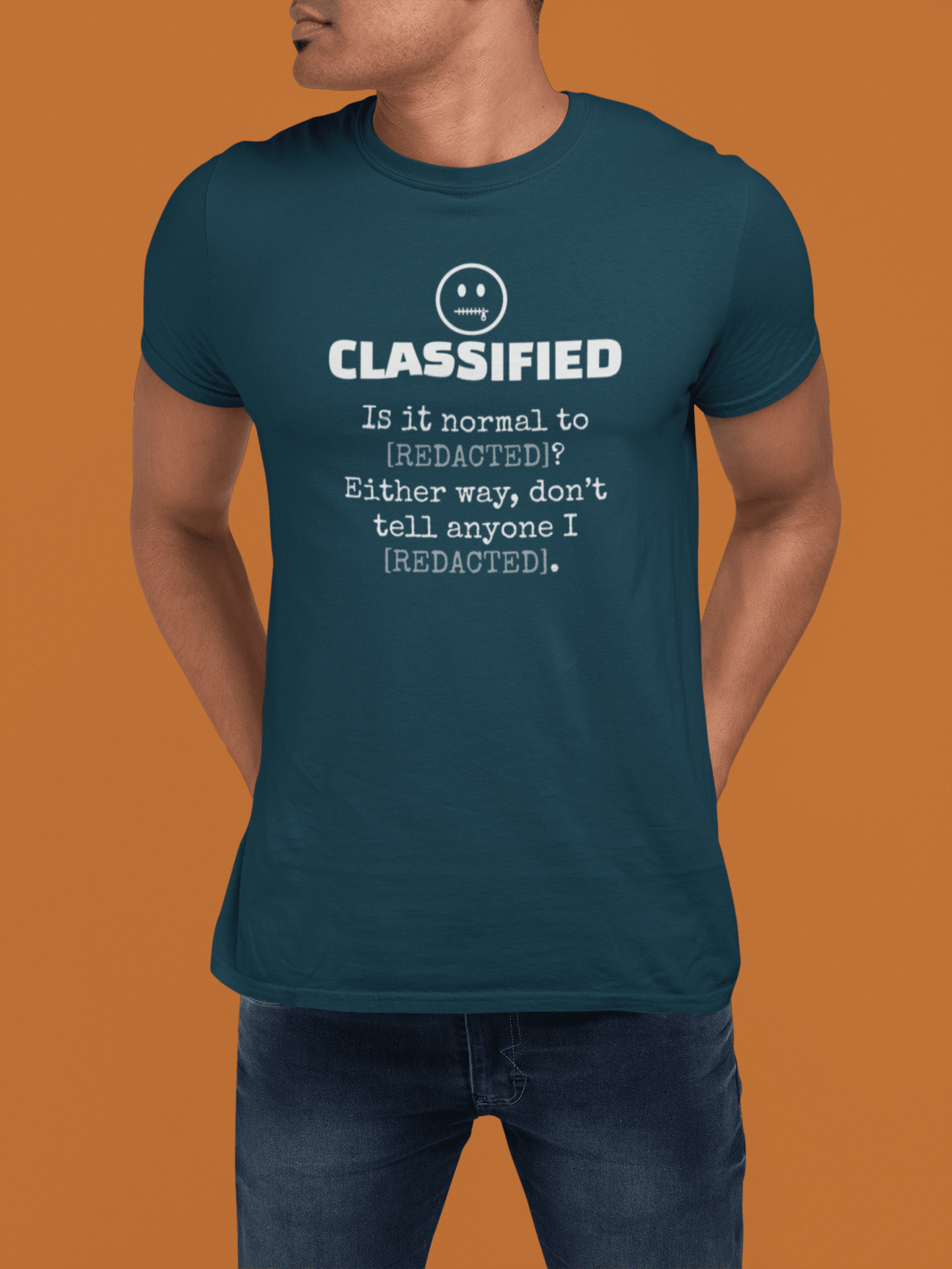 Classified Redacted Questions Tee Absurdist Overthinker Zipper Smile Graphic T-Shirt - Guilty Kick Apparel