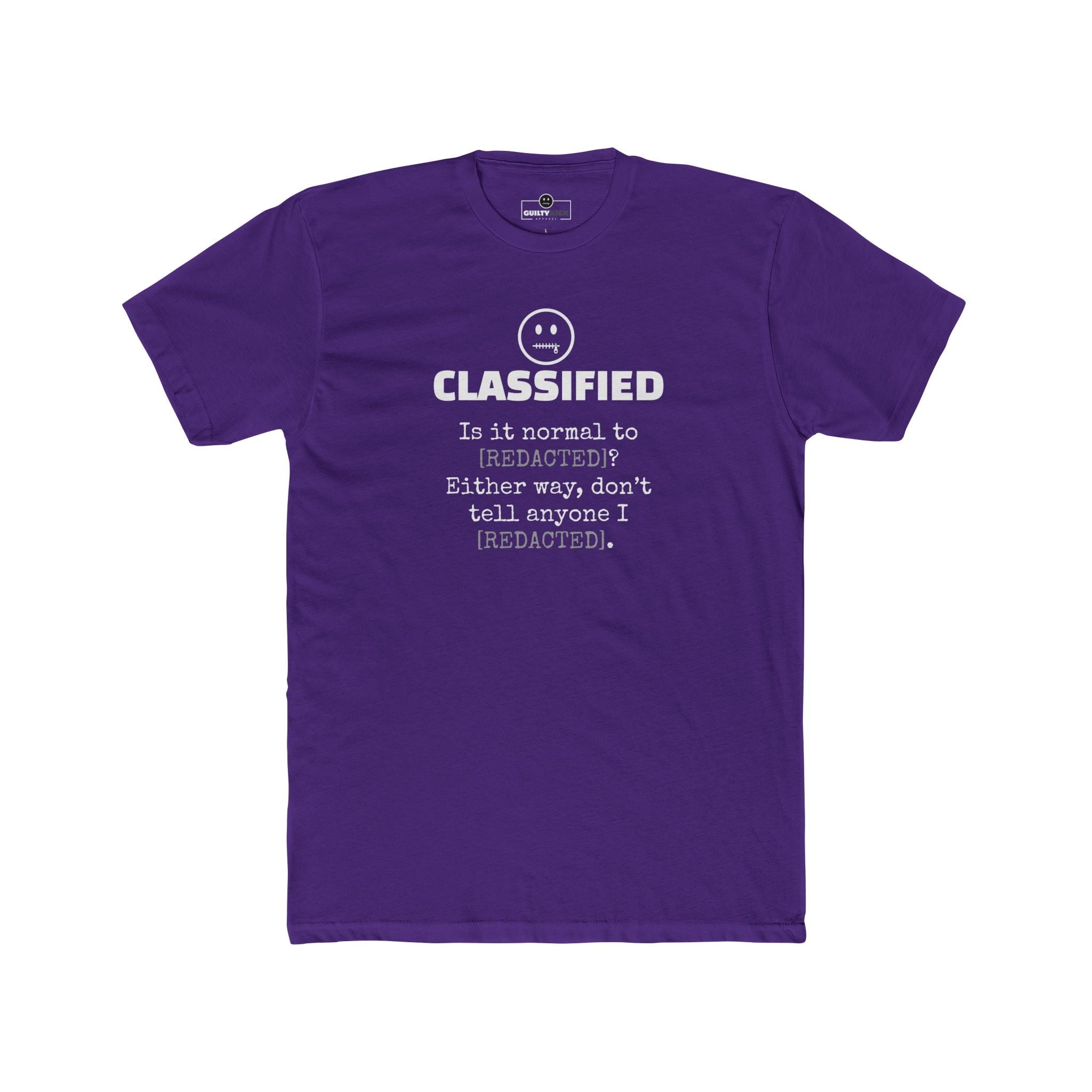 Classified Redacted Questions Tee Absurdist Overthinker Zipper Smile Graphic T-Shirt - Guilty Kick Apparel