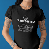 Classified Redacted Regrets Tee Absurdist Introvert Zipper Smile Graphic T-Shirt - Guilty Kick Apparel
