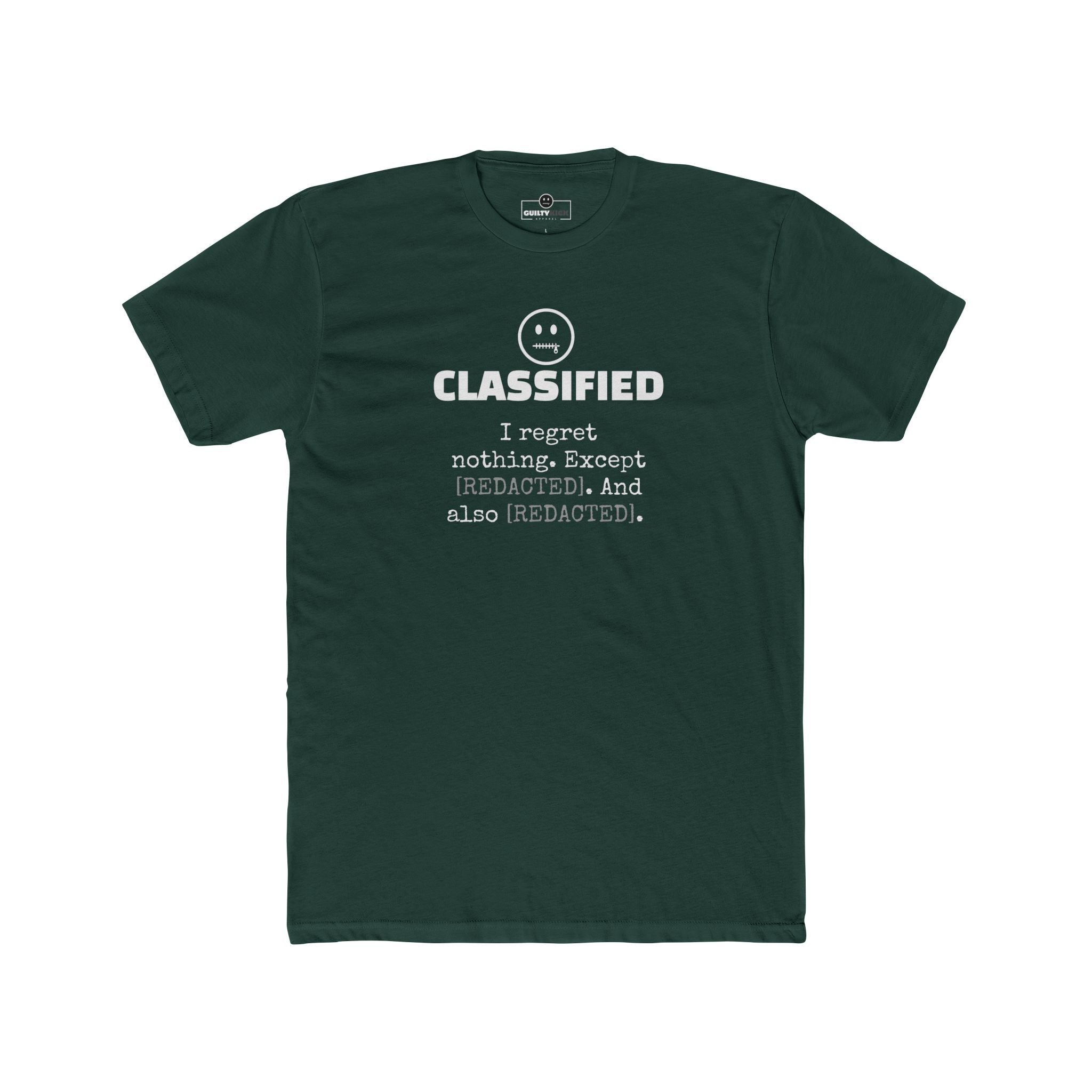 Classified Redacted Regrets Tee Absurdist Introvert Zipper Smile Graphic T-Shirt - Guilty Kick Apparel
