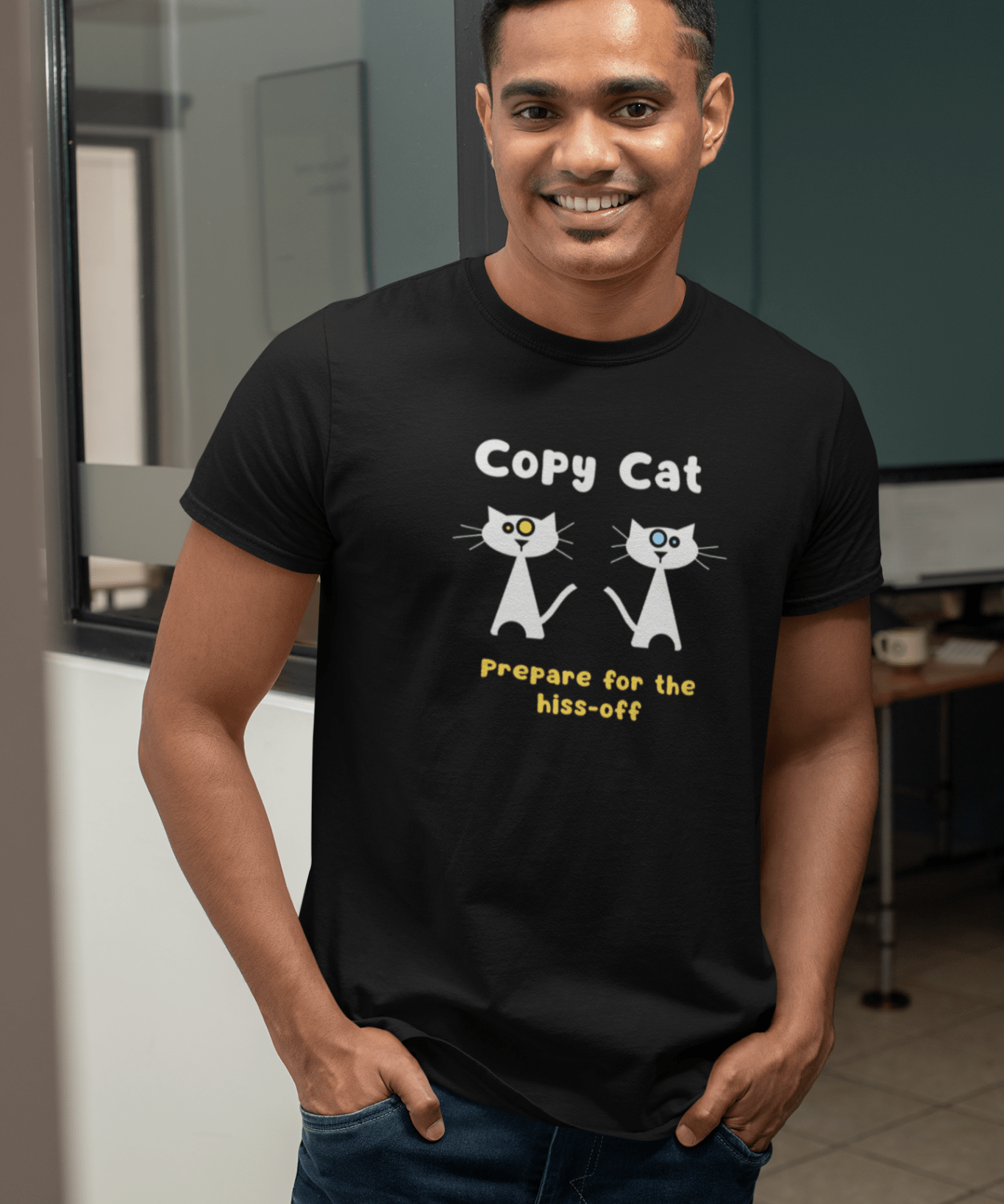 Copy Cat: Prepare for the Hiss - Off Tee Mid - Century Modern Multi - Cat Household Graphic Shirt - Guilty Kick Apparel