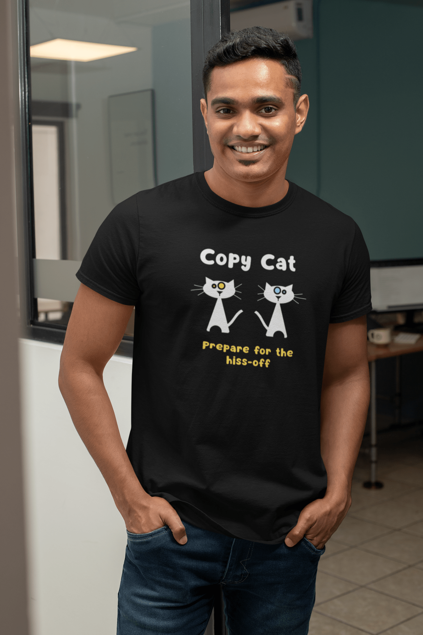 Copy Cat: Prepare for the Hiss - Off Tee Mid - Century Modern Multi - Cat Household Graphic Shirt - Guilty Kick Apparel