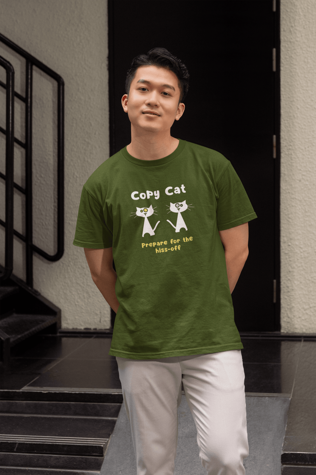 Copy Cat: Prepare for the Hiss - Off Tee Mid - Century Modern Multi - Cat Household Graphic Shirt - Guilty Kick Apparel