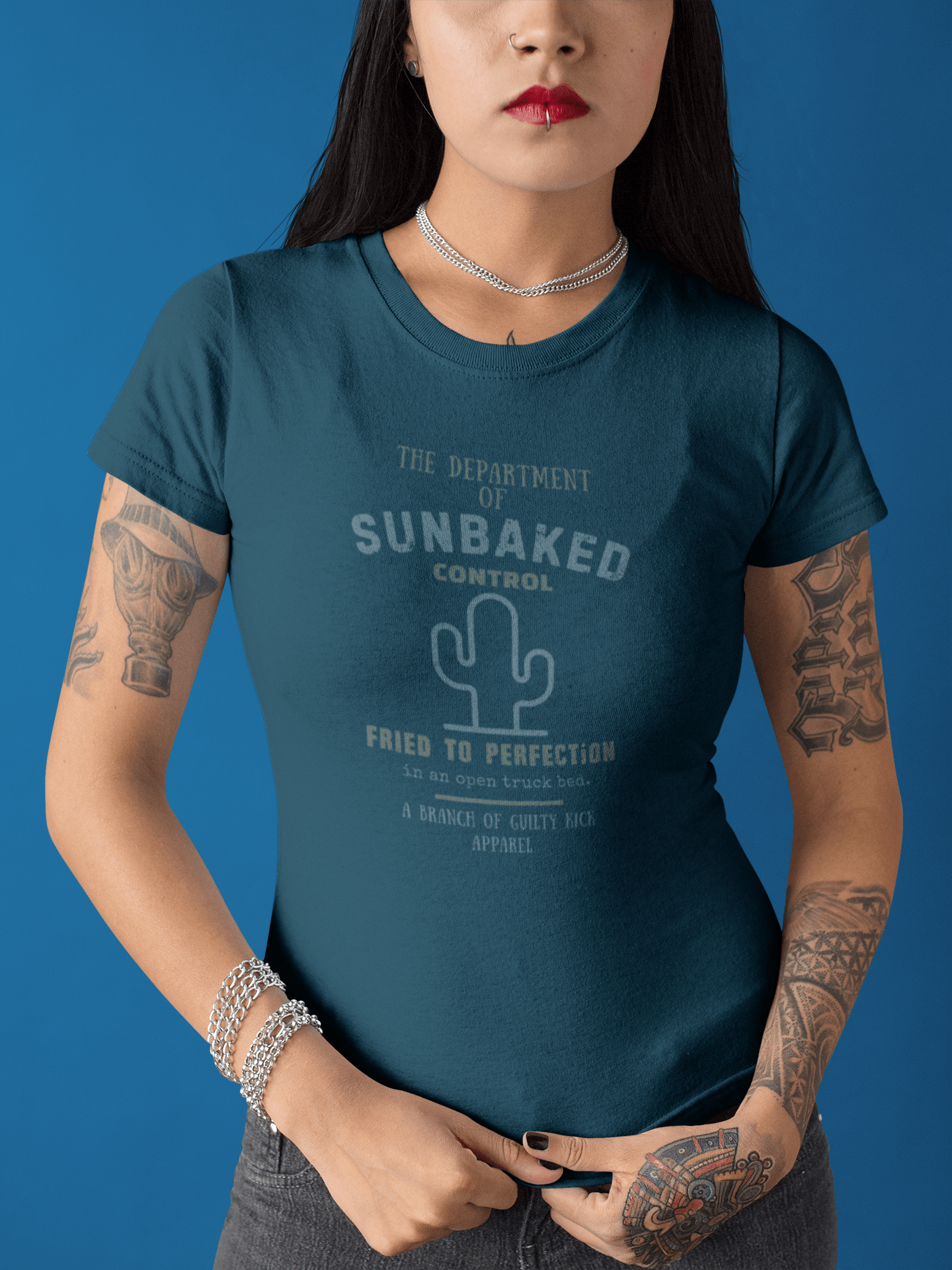 Department of Sunbaked Control Retro Tee Funny Cactus Faded Distressed T-Shirt - Guilty Kick Apparel