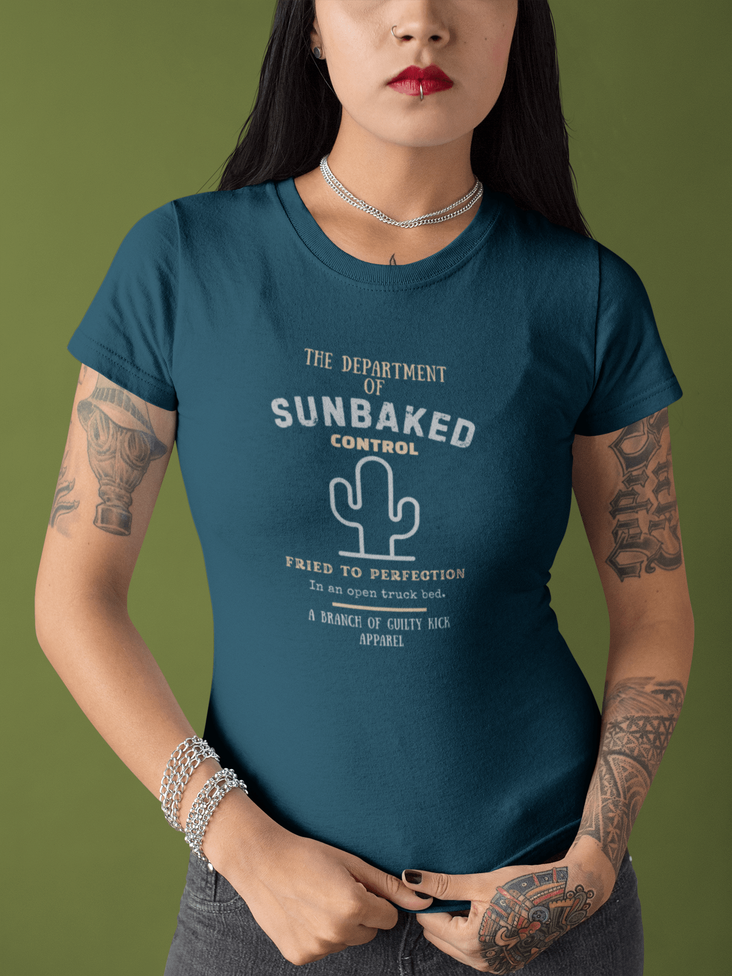 Department of Sunbaked Control Retro Tee Funny Cactus Faded Distressed T-Shirt - Guilty Kick Apparel