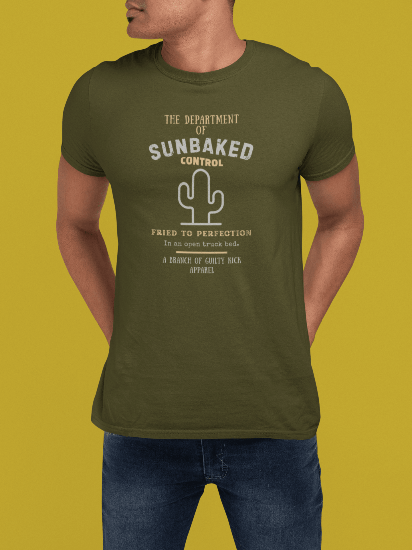 Department of Sunbaked Control Retro Tee Funny Cactus Faded Distressed T-Shirt - Guilty Kick Apparel