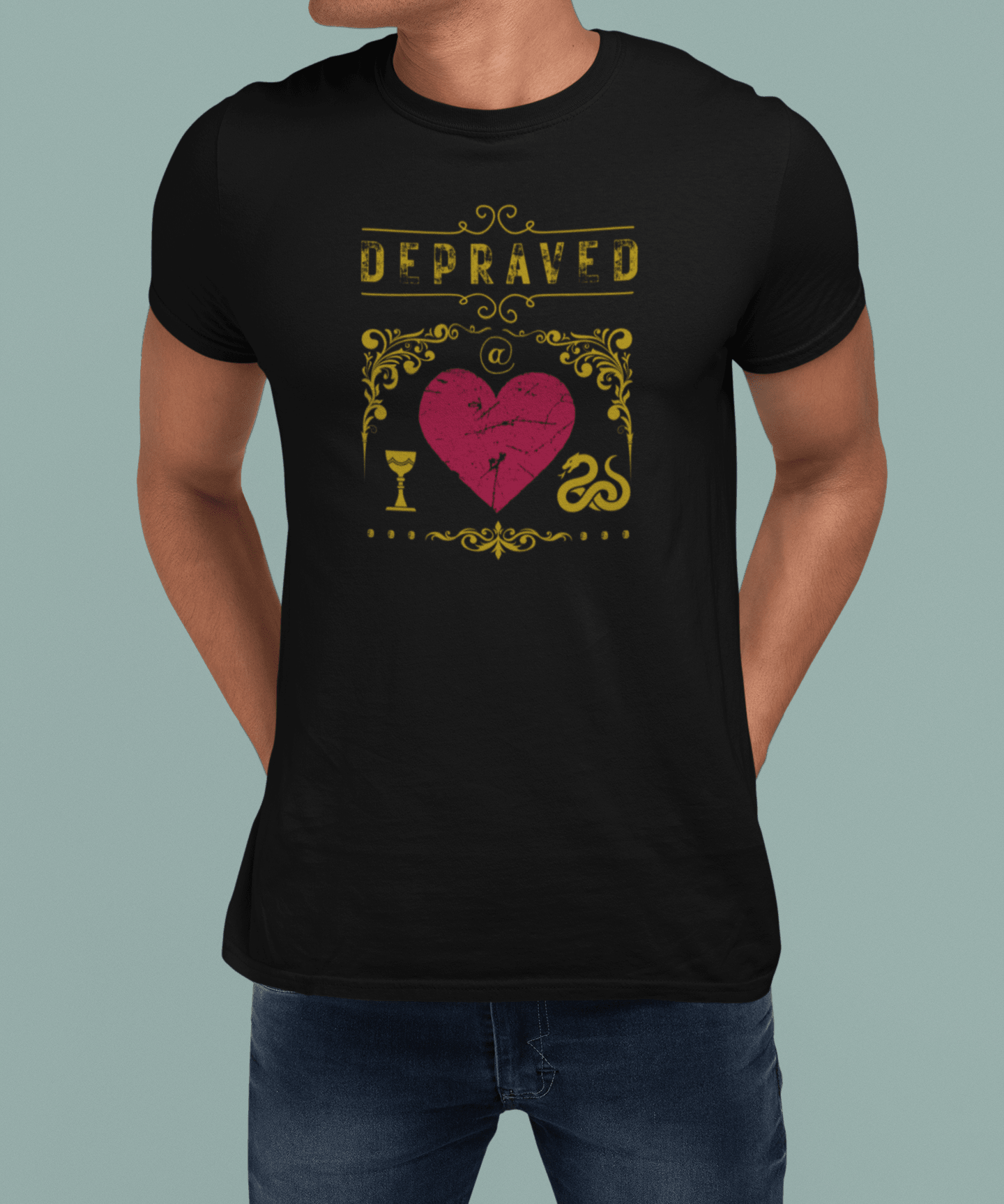 Depraved at Heart Vintage Sunbaked Graphic T-Shirt | Sarcastic Dark Humor & Gothic Tarot Tee - Guilty Kick Apparel