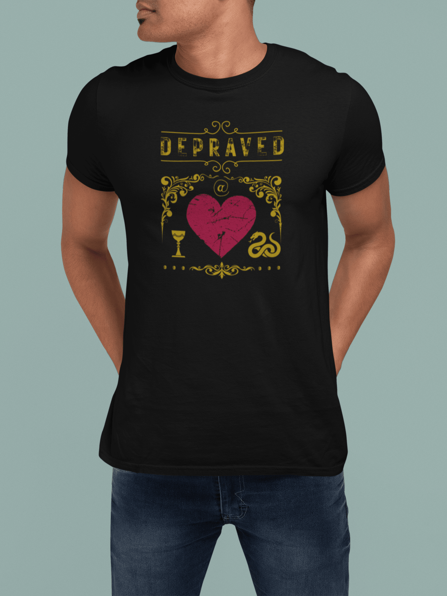 Depraved at Heart Vintage Sunbaked Graphic T-Shirt | Sarcastic Dark Humor & Gothic Tarot Tee - Guilty Kick Apparel