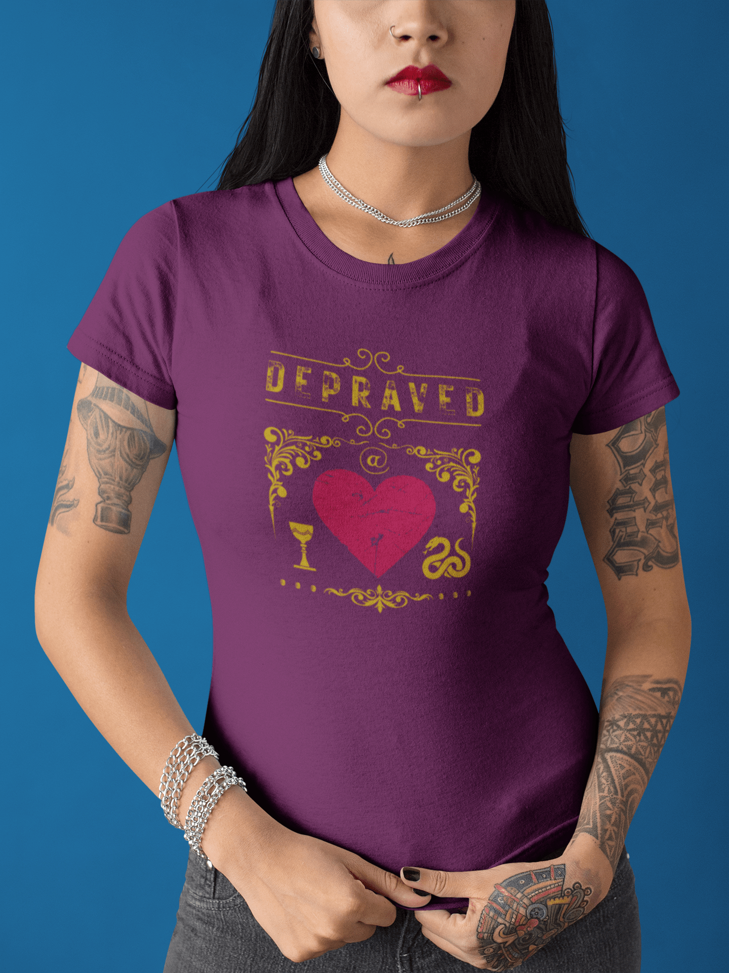 Depraved at Heart Vintage Sunbaked Graphic T-Shirt | Sarcastic Dark Humor & Gothic Tarot Tee - Guilty Kick Apparel