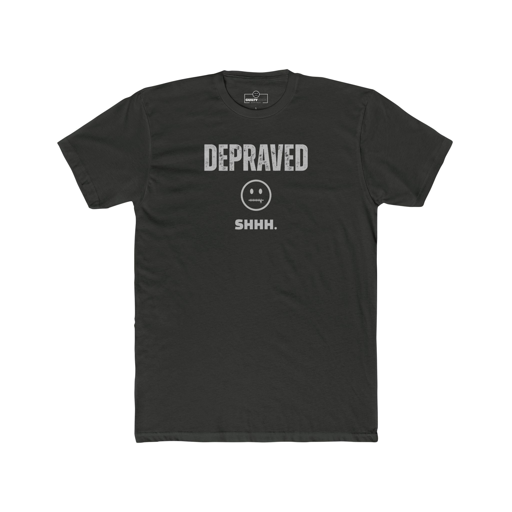 Depraved Shhh Zipper Mouth T-Shirt Dark Humor Satire Graphic Tee - Guilty Kick Apparel