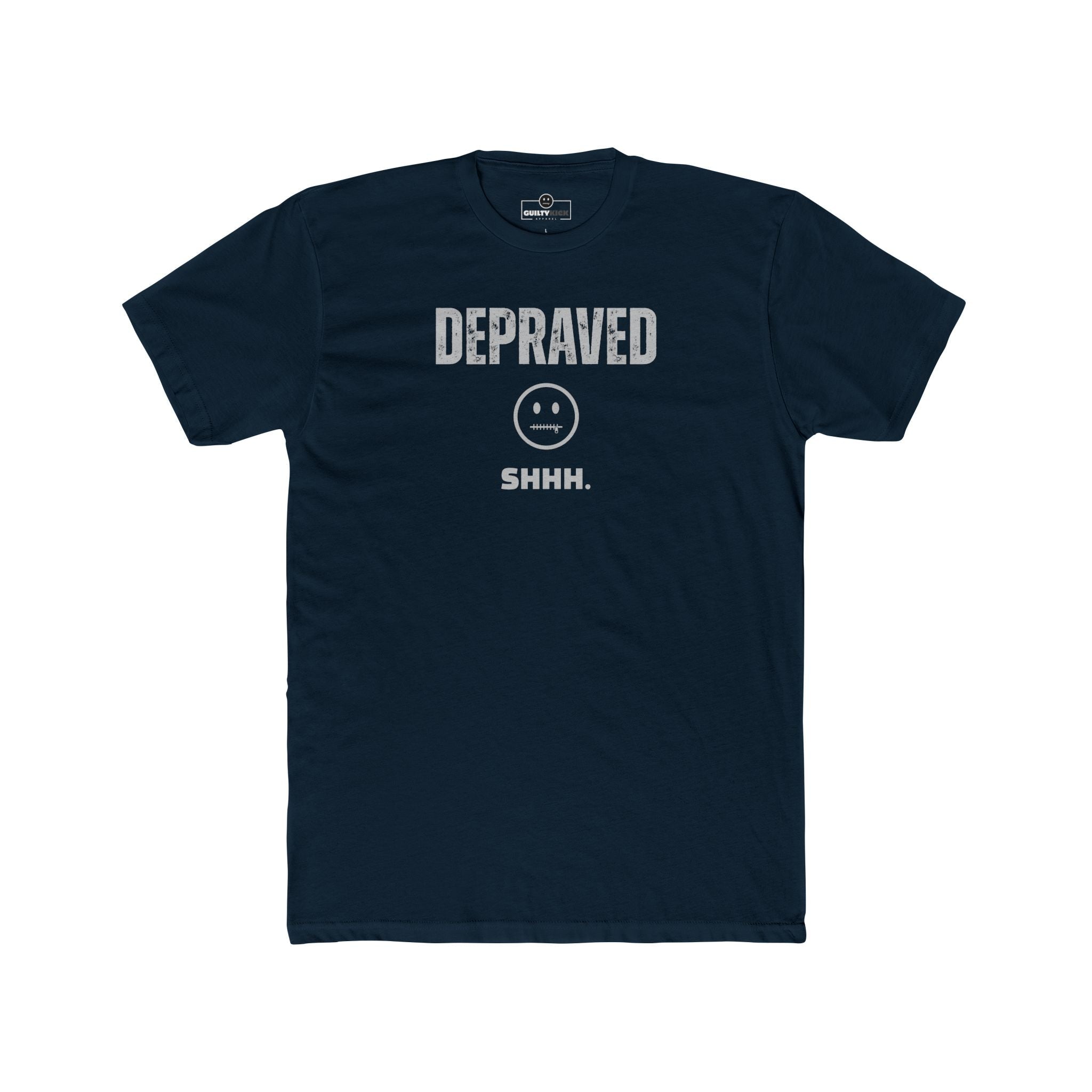 Depraved Shhh Zipper Mouth T-Shirt Dark Humor Satire Graphic Tee - Guilty Kick Apparel