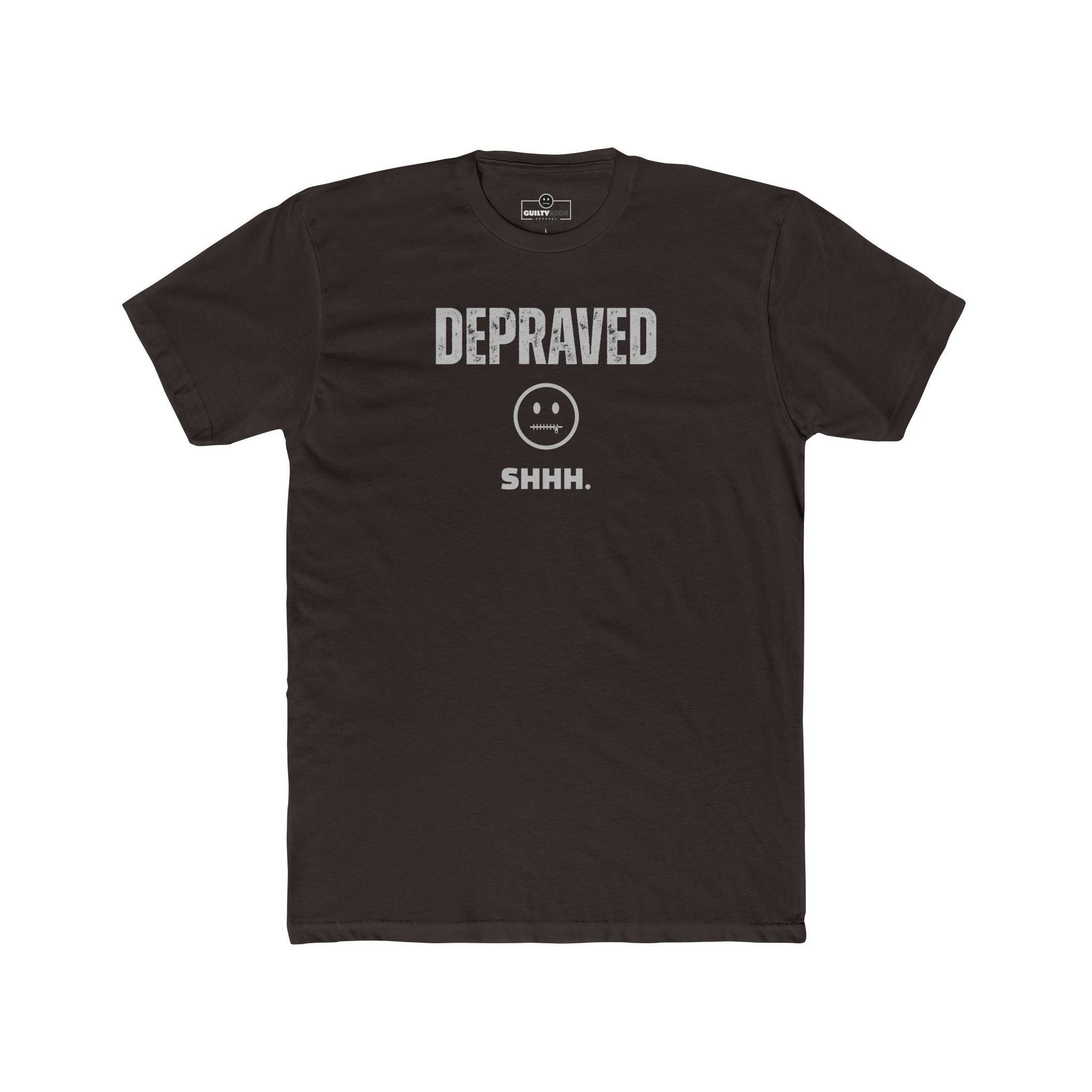 Depraved Shhh Zipper Mouth T-Shirt Dark Humor Satire Graphic Tee - Guilty Kick Apparel