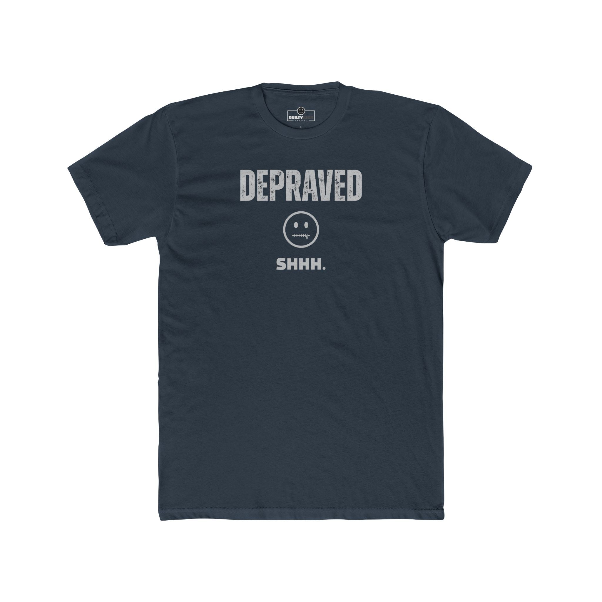 Depraved Shhh Zipper Mouth T-Shirt Dark Humor Satire Graphic Tee - Guilty Kick Apparel