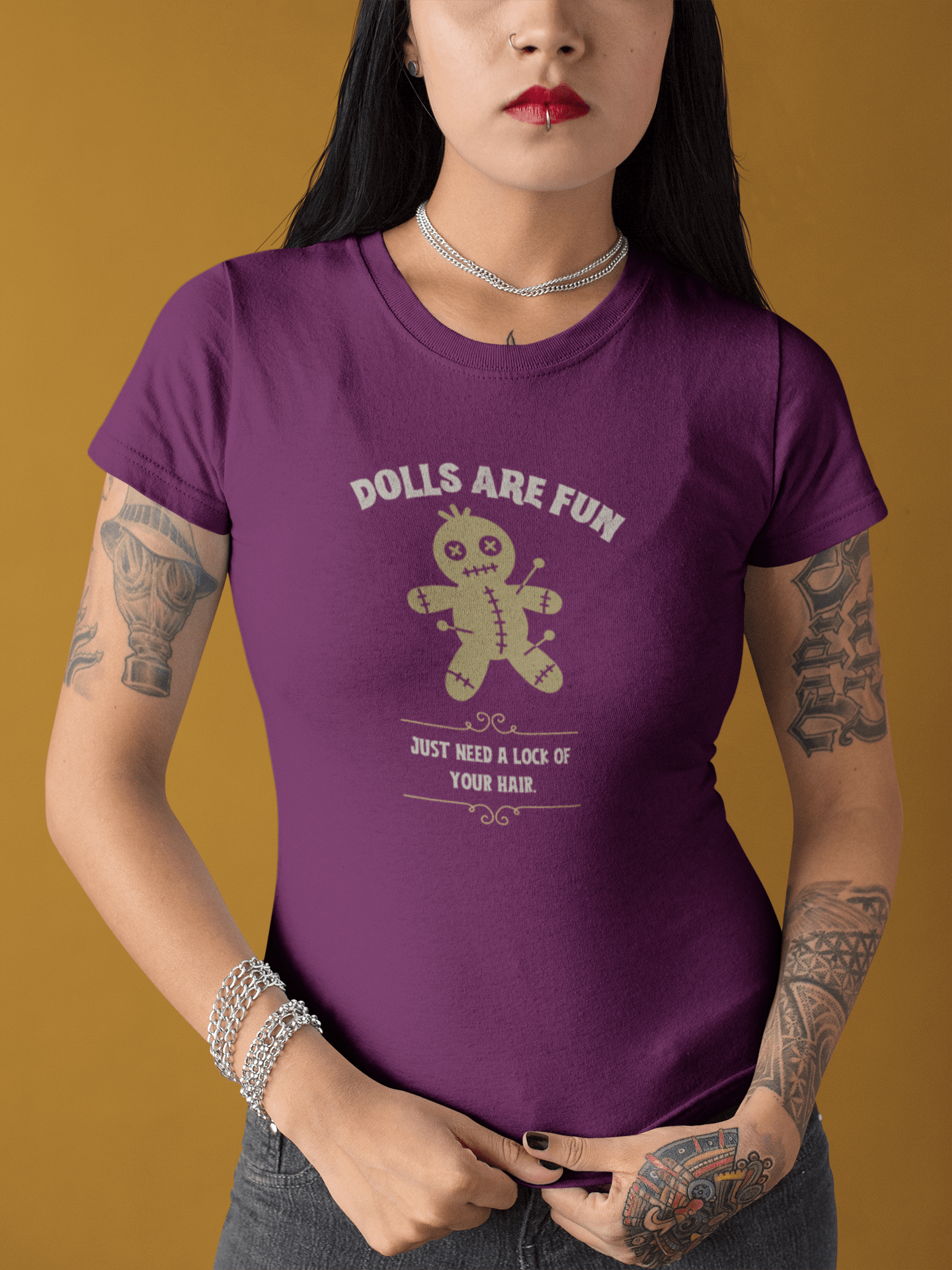 Dolls Are Fun Voodoo Doll Graphic Tee. Funny Sarcastic Dark Humor Halloween Shirt - Guilty Kick Apparel