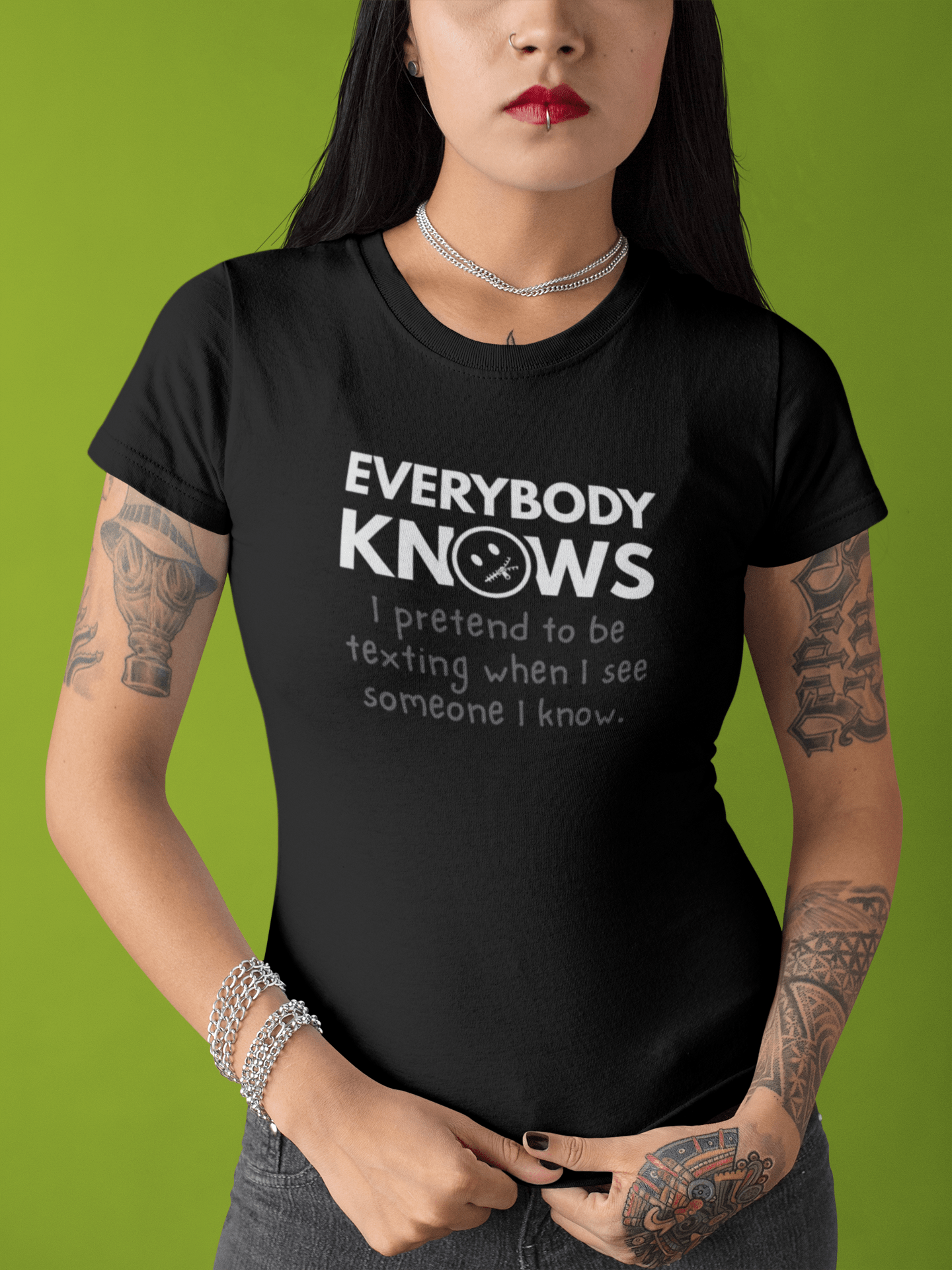 Everybody Knows I Pretend To Be Texting T-Shirt | Funny Introvert Social Anxiety Tee - Guilty Kick Apparel