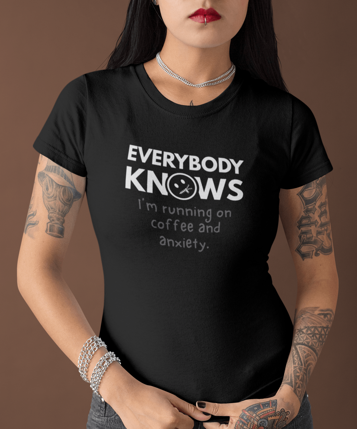 Everybody Knows I’m Running on Coffee and Anxiety T-Shirt | Funny Caffeine Overload Tee - Guilty Kick Apparel