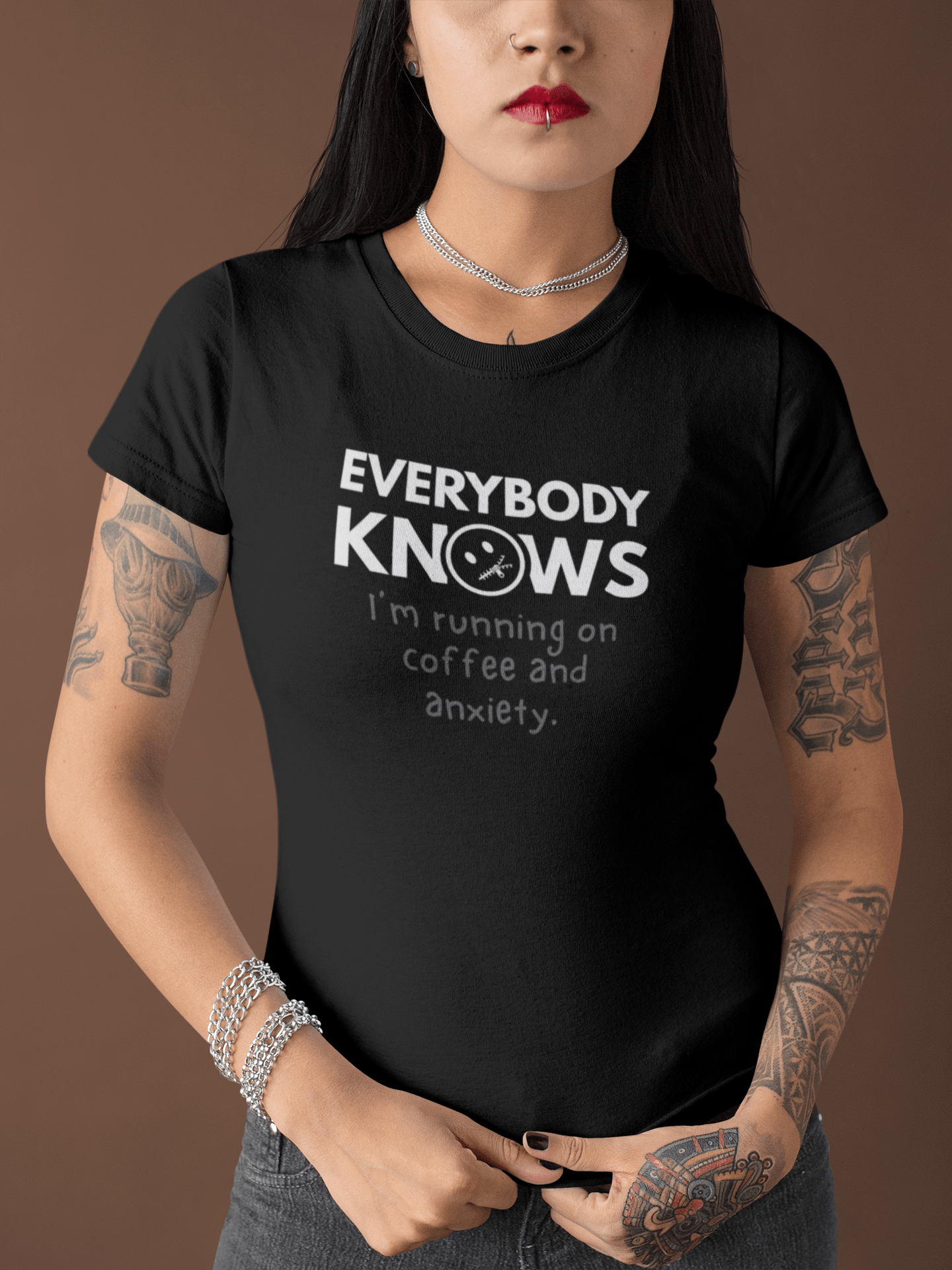 Everybody Knows I’m Running on Coffee and Anxiety T-Shirt | Funny Caffeine Overload Tee - Guilty Kick Apparel